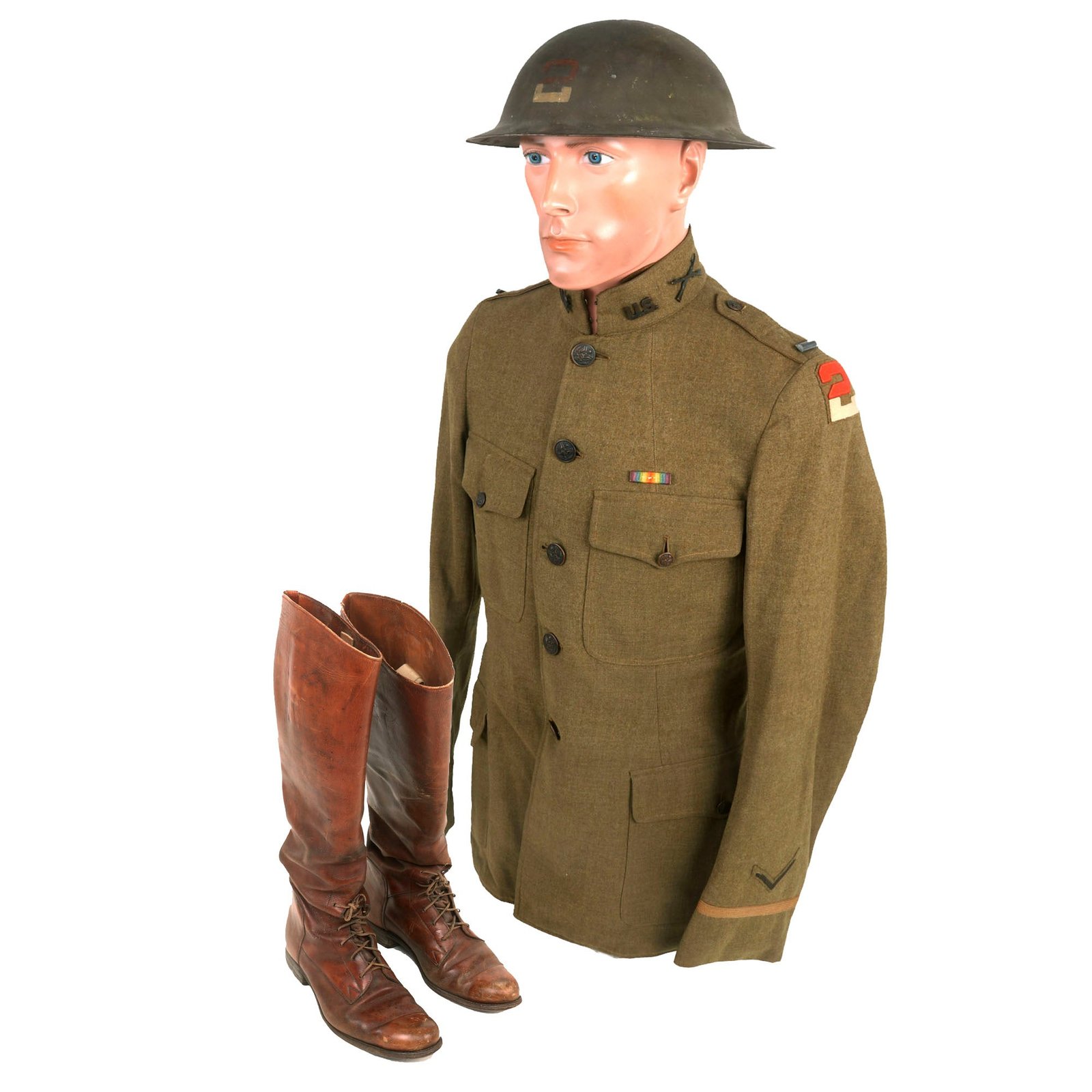 Buy Original U.S. WWI 2nd Army Officer’s Uniform and Painted Helmet with Officer’s Boots | Original Firearms Antique For Sale