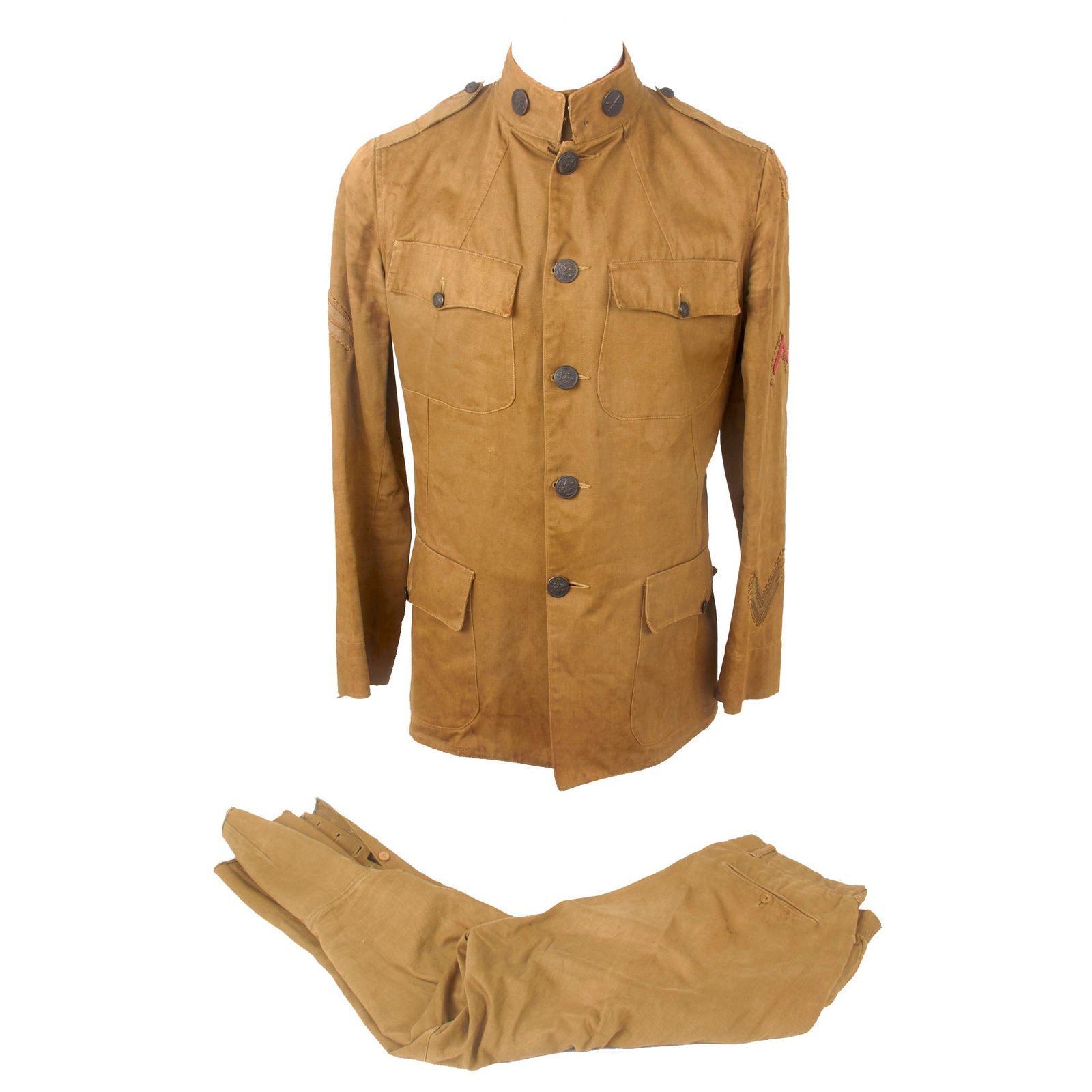 Buy Original U.S. WWI 81st “Wildcat” Division Field Artillery Summer Weight Uniform Jacket & Trousers with Cross-Stitched Insignia | Original Firearms Antique For Sale