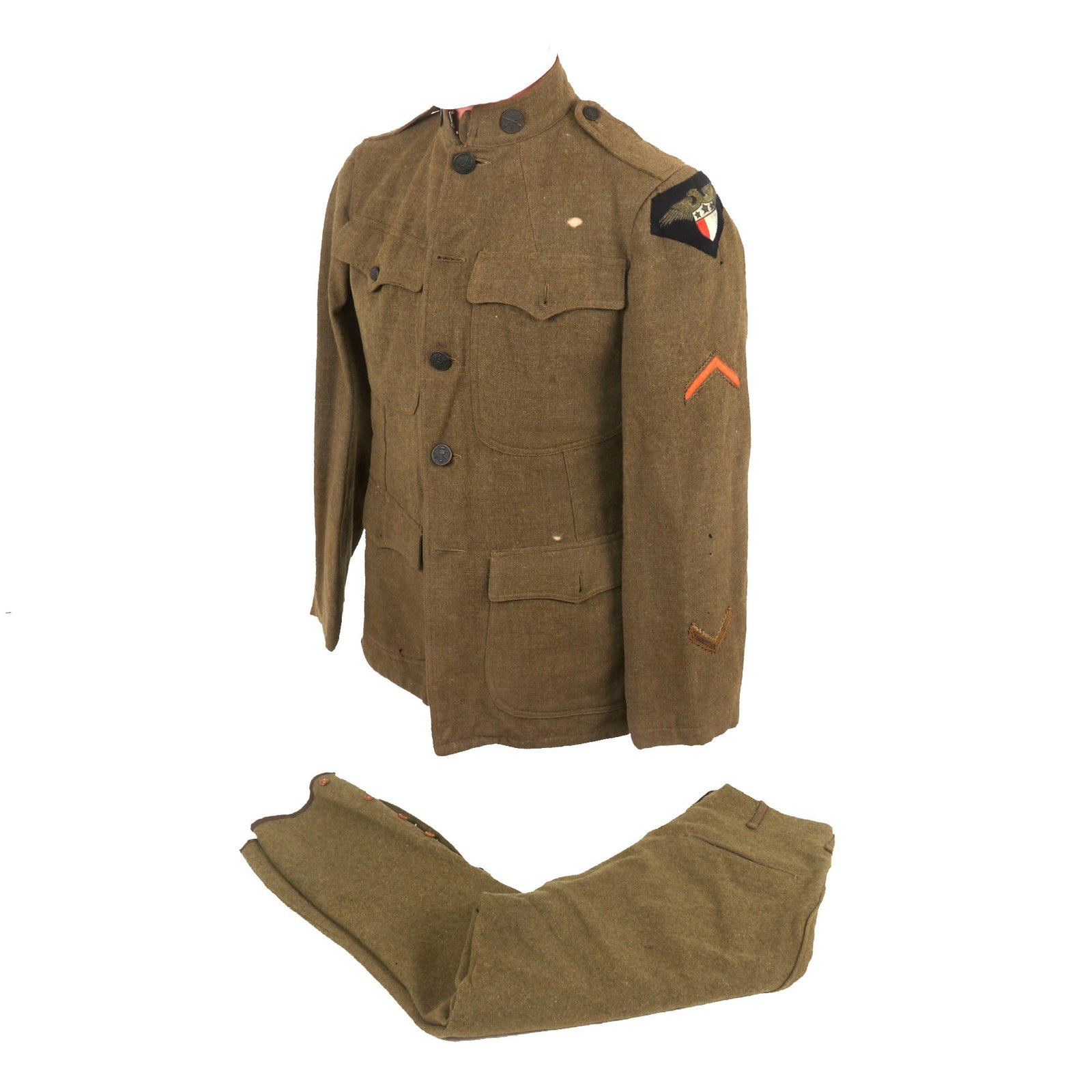 Buy Original U.S. WWI Named Central Records Uniform Jacket & Breeches with Extremely Rare Bullion Patch - James Garland Clements | Original Firearms Antique For Sale