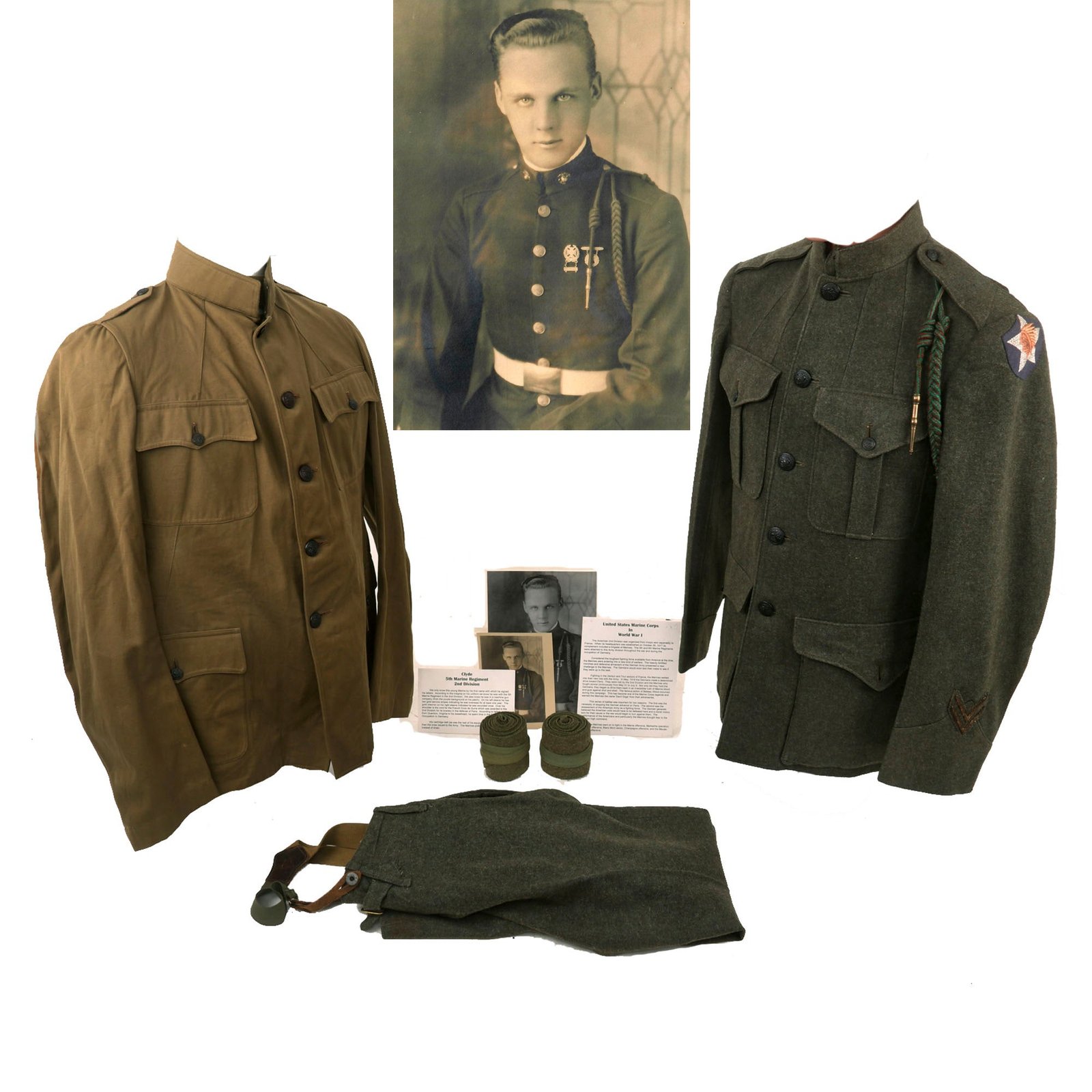 Buy Original U.S. WWI US Marine Corps 6th Machine Gun Battalion P1917 Forest Green Uniform Set | Original Firearms Antique For Sale