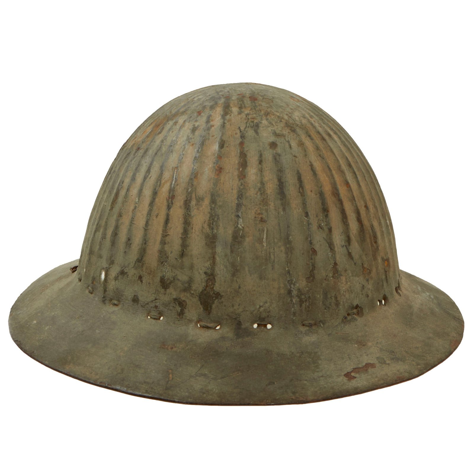 Buy Original Rare Portuguese WWI M1915 Corrugated Steel Helmet Shell with Original Paint | Original Firearms Antique For Sale