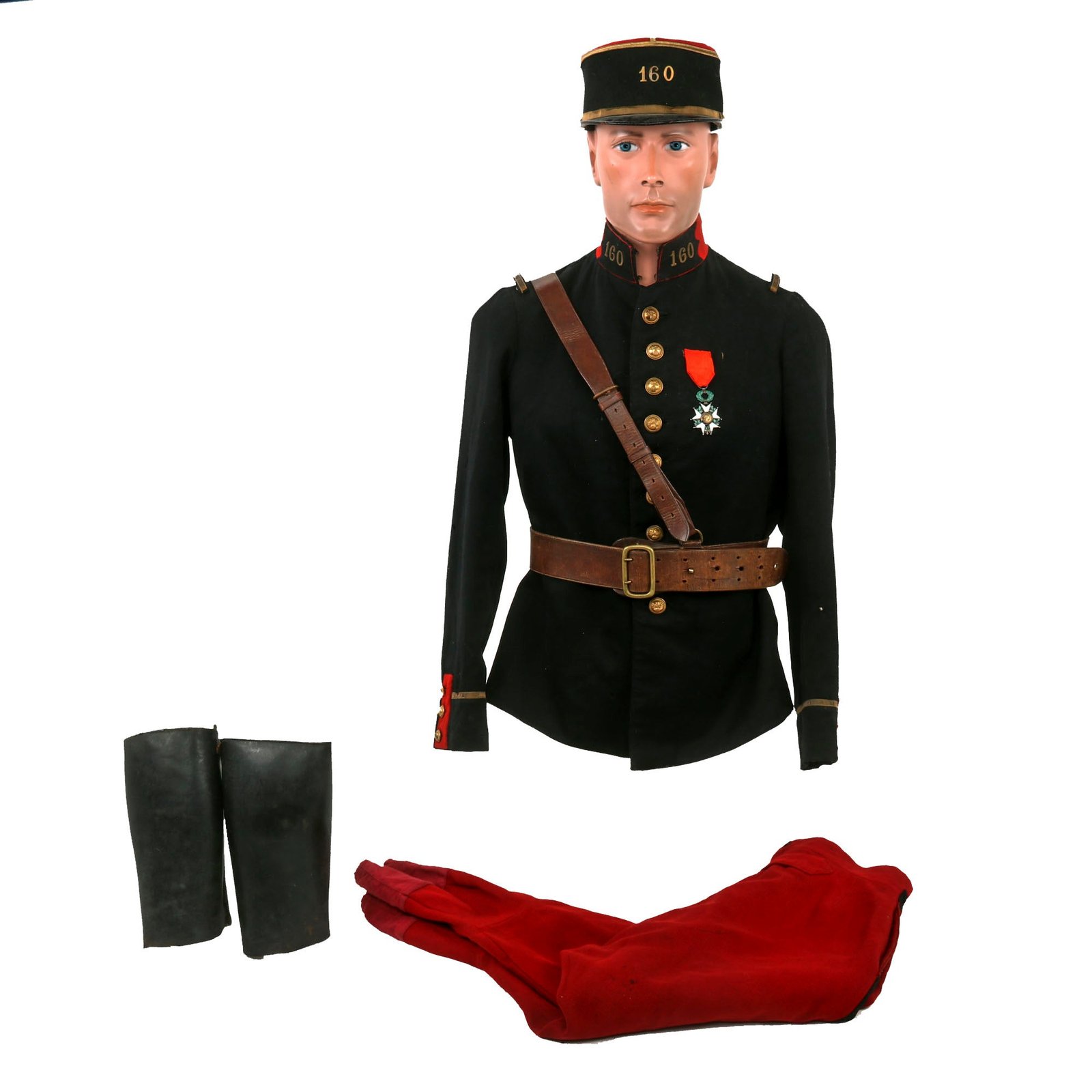 Buy Original French WWI 160th Infantry Regiment Officers Pre-1914 Tunic With Pantalon Rouge (Red Trousers), Kepi, Sam Browne Belt and Leather Gaiters | Original Firearms Antique For Sale
