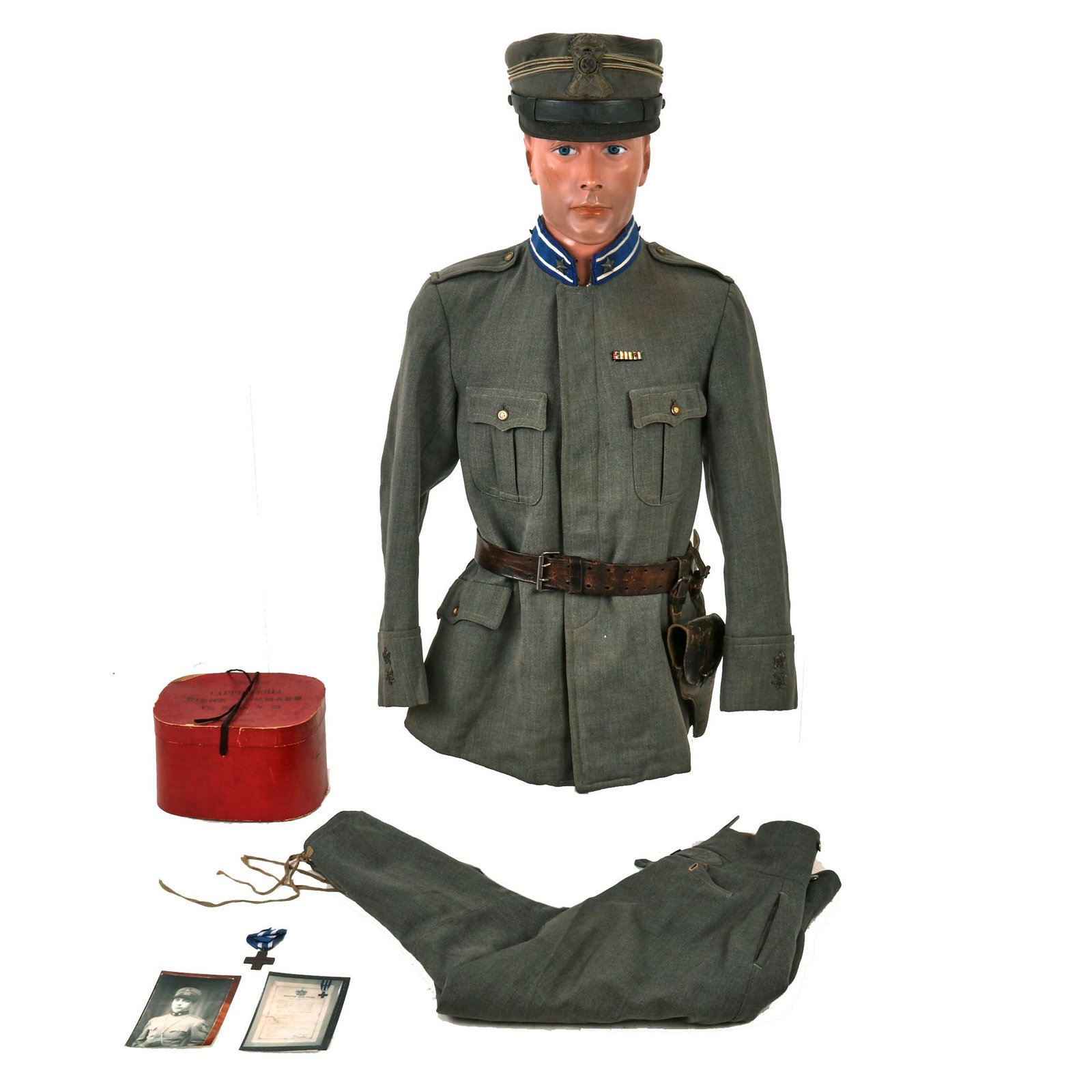 Buy Original WWI Italian Officer’s Uniform Grouping Identified to Capt. Rodolfo Stiassi - Kepi with Original Box, Matching Tunic & Documents | Original Firearms Antique For Sale