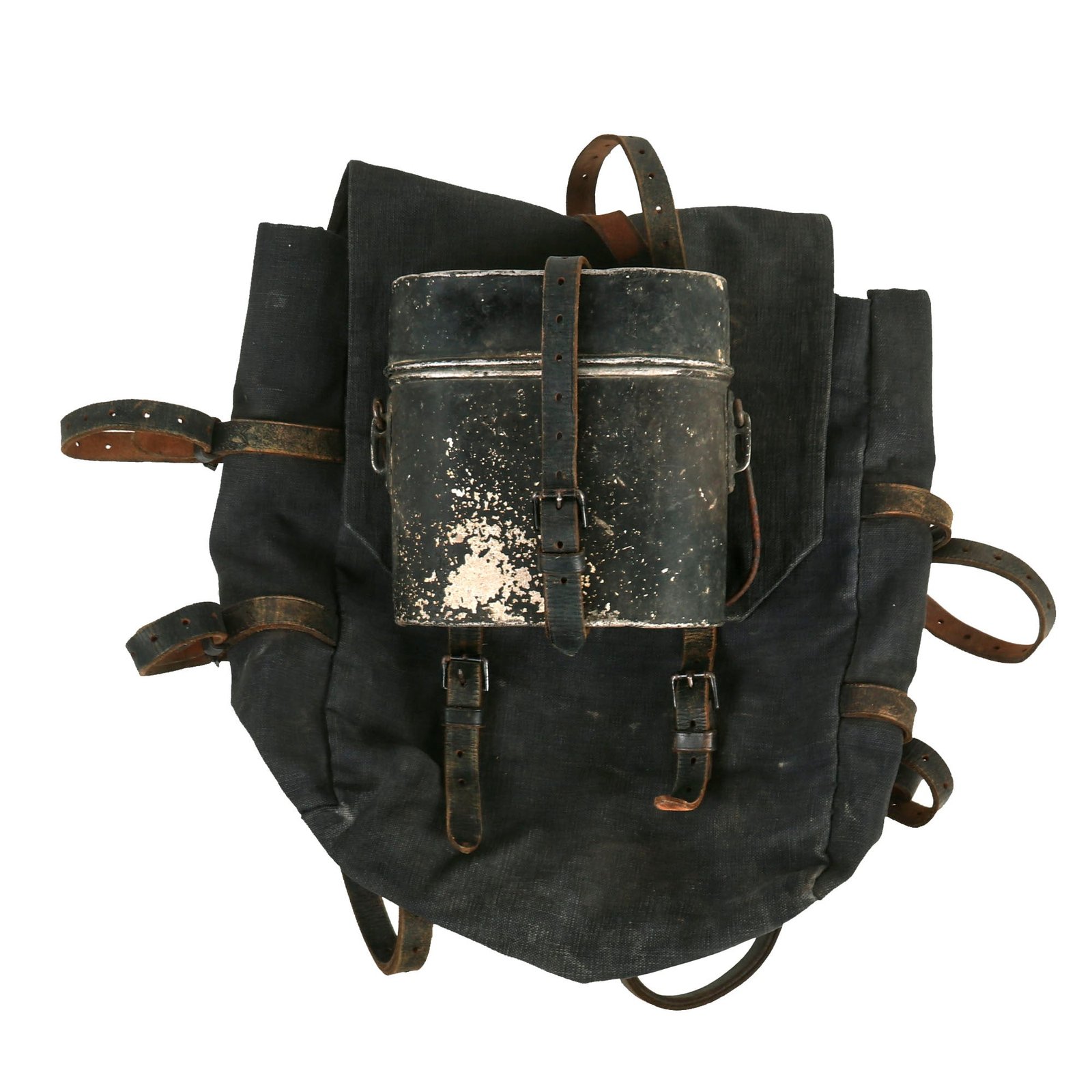 Buy Original Belgian WWI Blue Canvas Knapsack With Mess Kit Attached - Circa 1914/15 | Original Firearms Antique For Sale