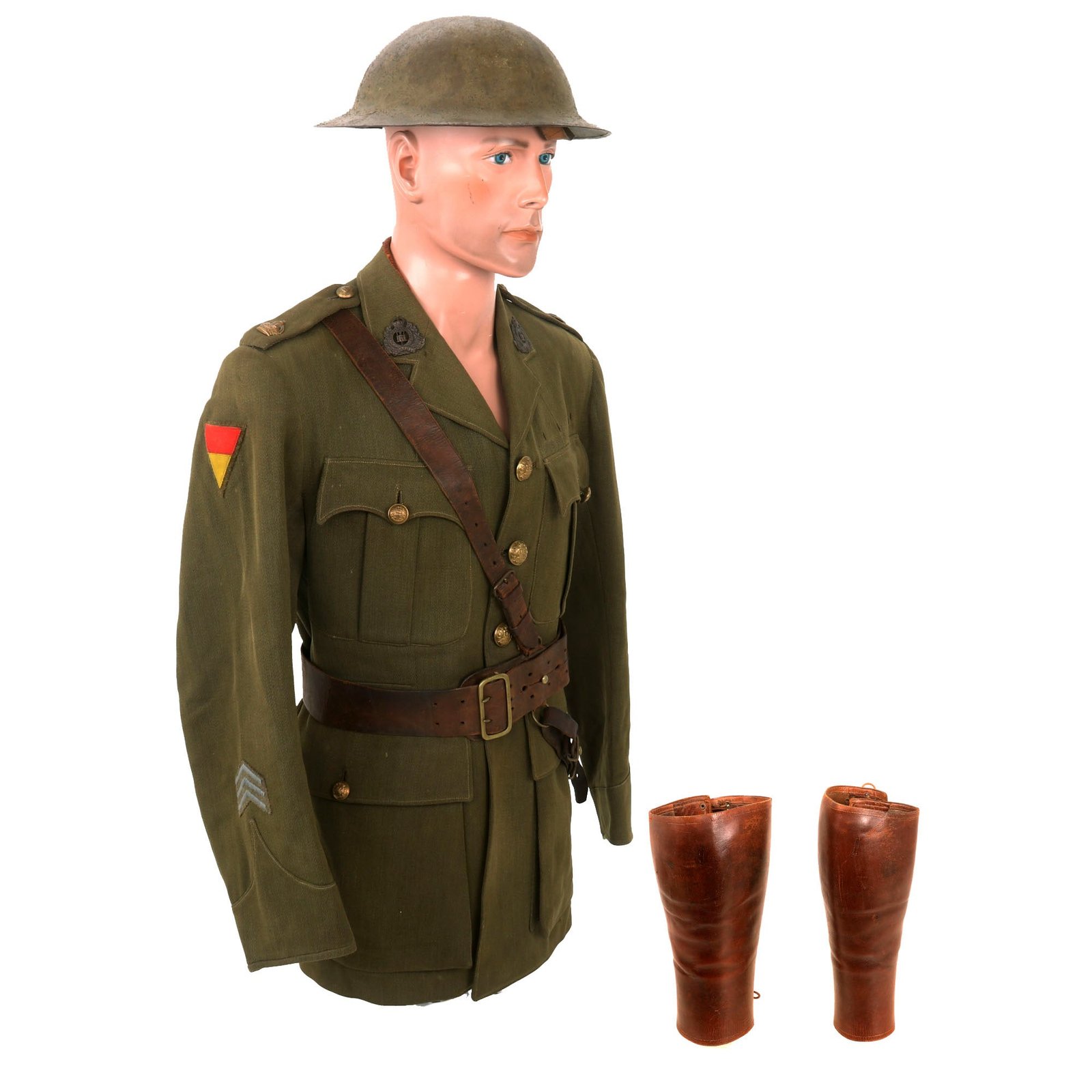 Buy Original British WWI Named 8th Suffolk Regiment Major’s Uniform with Tactical Flashes, Brodie Helmet, Sam Brown Belt Rig & Gaiters | Original Firearms Antique For Sale