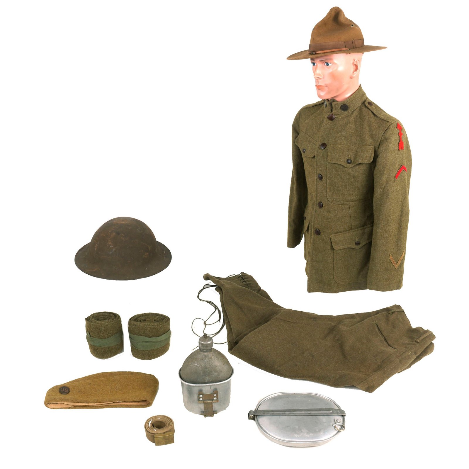 Buy Original Identified US WWI 32nd Division Uniform, Helmet, & Field Gear Grouping - Wounded in Action | Original Firearms Antique For Sale