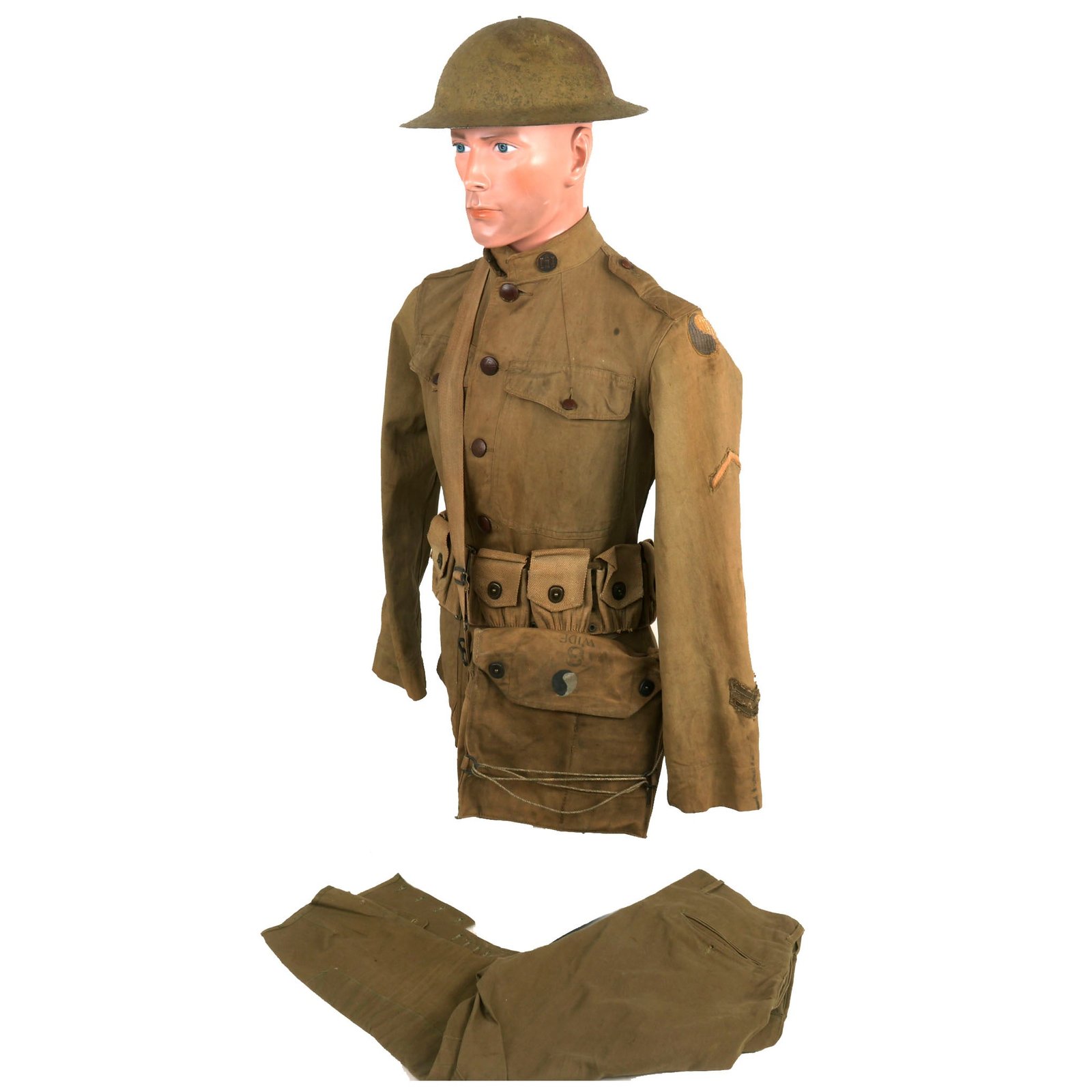 Buy Original Identified WWI US 29th Division Uniform, Painted Gas Mask Bag & Helmet Grouping | Original Firearms Antique For Sale