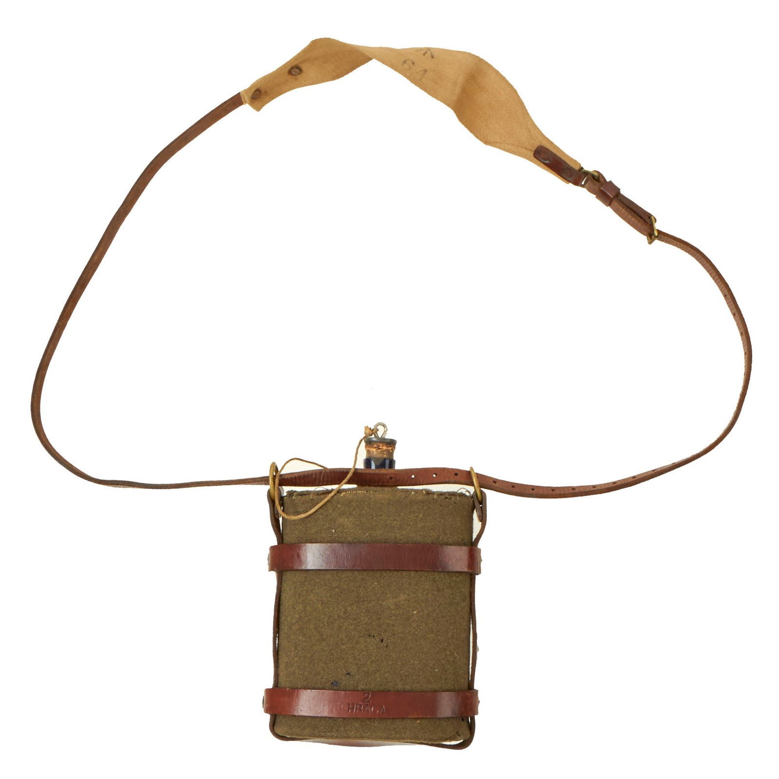 Buy Original Australian WWI Unissued Mounted Cavalry Blue Enamel Canteen With Leather Carrier and Shoulder Strap | Original Firearms Antique For Sale