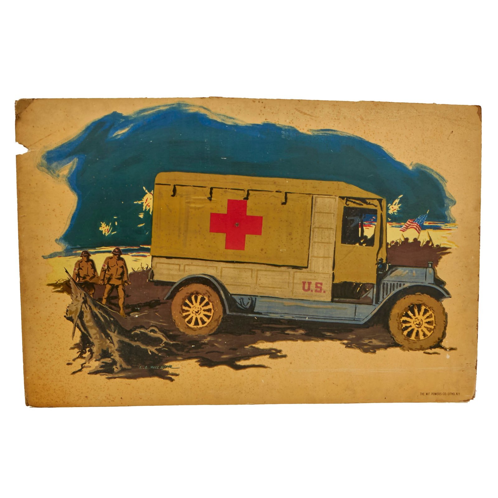 Buy Original U.S. WWI Red Cross Ambulance Poster by Lawrence Wilbur Mounted on Board - 27 x 40¾” | Original Firearms Antique For Sale