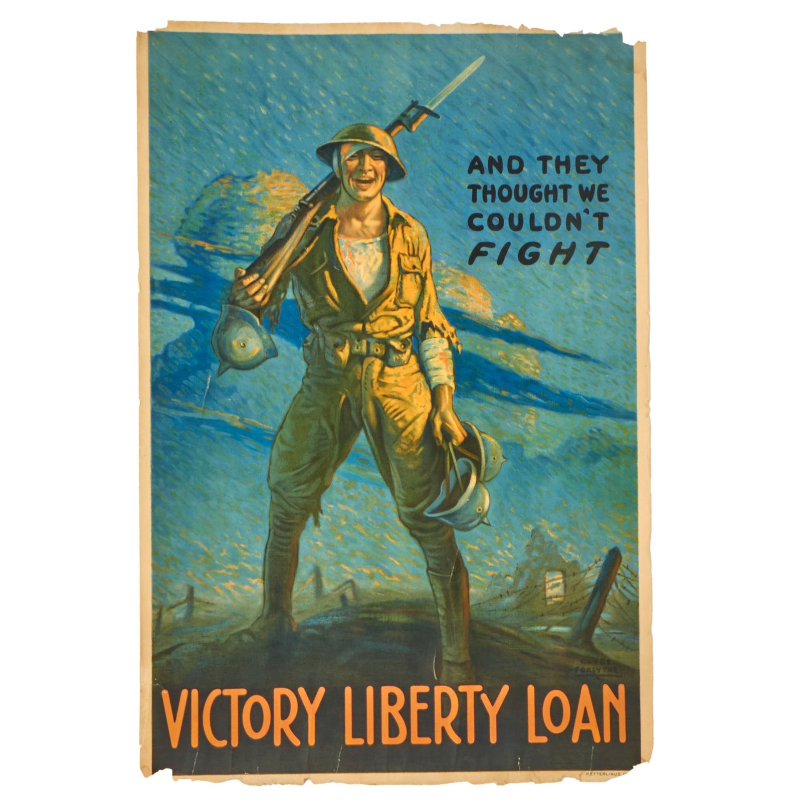 Buy Original U.S. WWI Victory Liberty Loan Propaganda Poster By Clyde Forsythe - 30”x20” | Original Firearms Antique For Sale