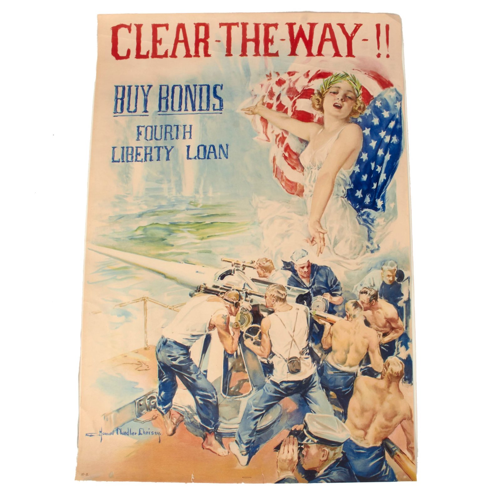 Buy Original U.S. WWI 4th Liberty Loan “Clear the Way!!” Columbia Propaganda Poster by Howard Chandler Christy - 20 x 30” | Original Firearms Antique For Sale