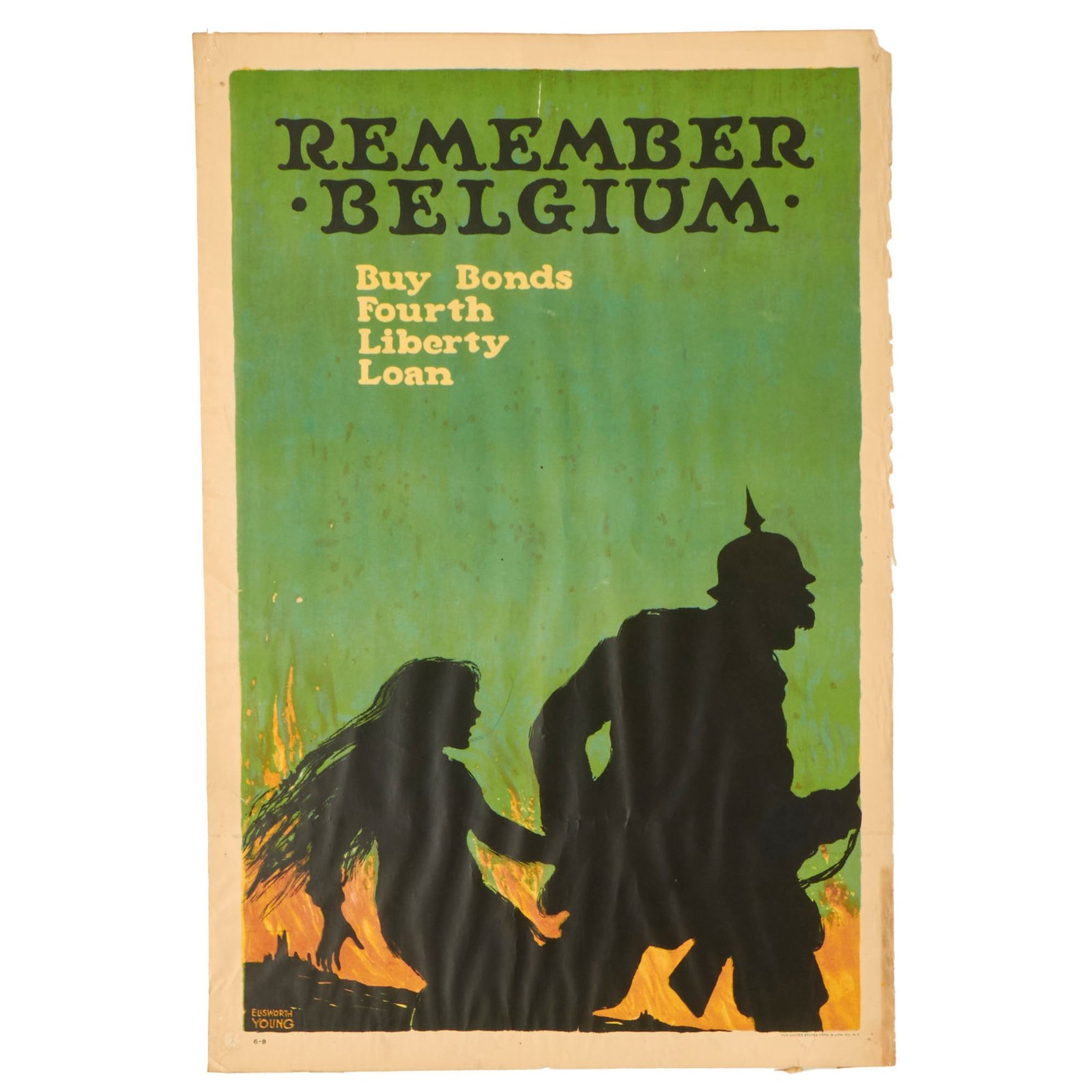 Buy Original U.S. WWI 1918 “Remember Belgium, Buy Bonds, Fourth Liberty Loan” Propaganda Poster - 20” x 30” | Original Firearms Antique For Sale
