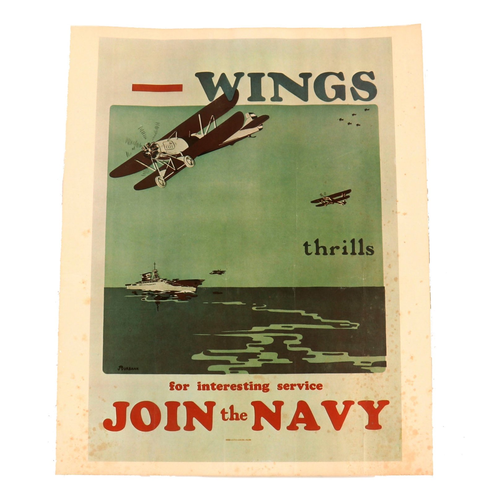Buy Original U.S. Inter-War Period Naval Aviation “For Interesting Service, Join The Navy” Recruitment Poster - 16" x 20” | Original Firearms Antique For Sale