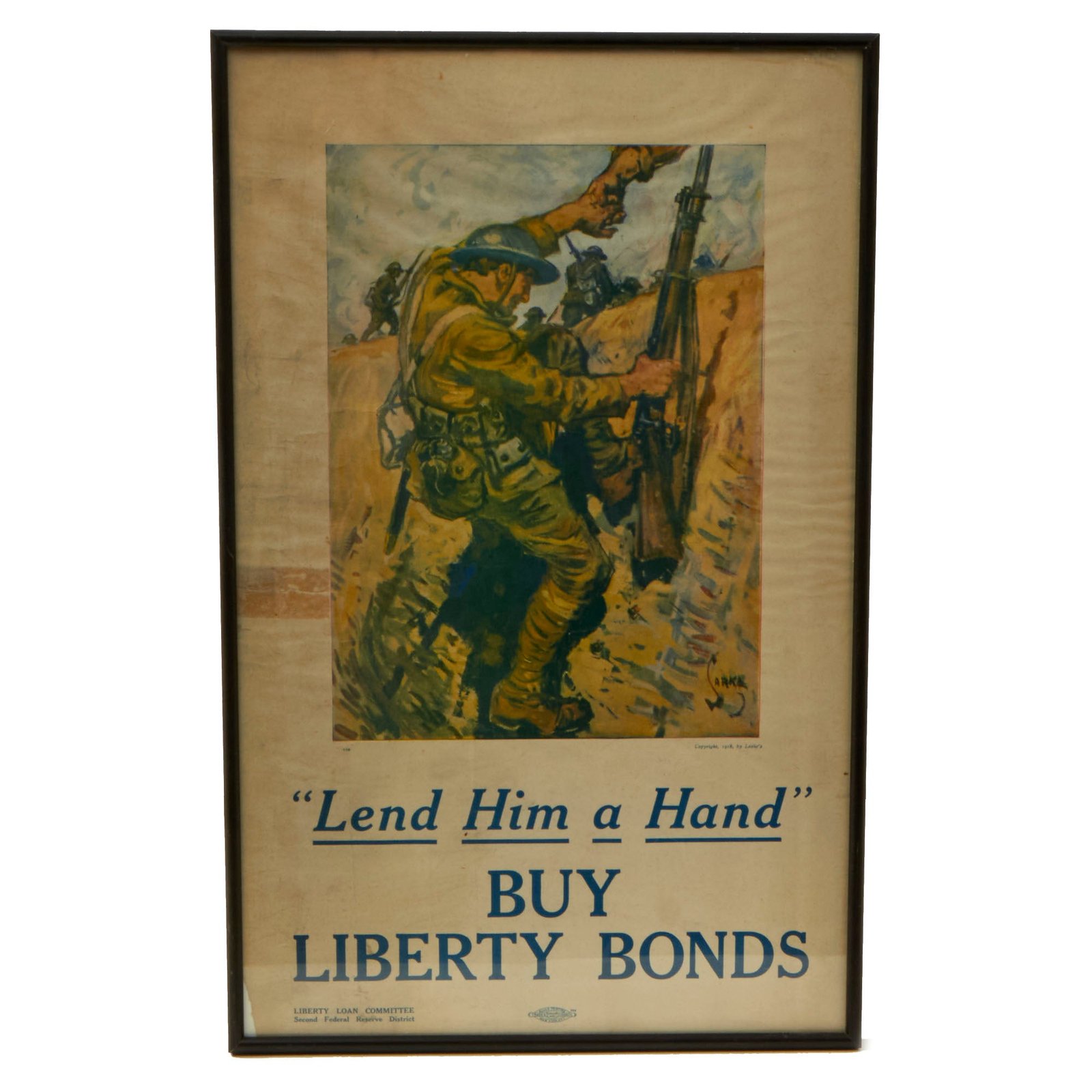 Buy Original U.S. WWI Framed Liberty Bonds Propaganda Poster - “Lend Him a Hand” - 12¼” x 19⅜” | Original Firearms Antique For Sale