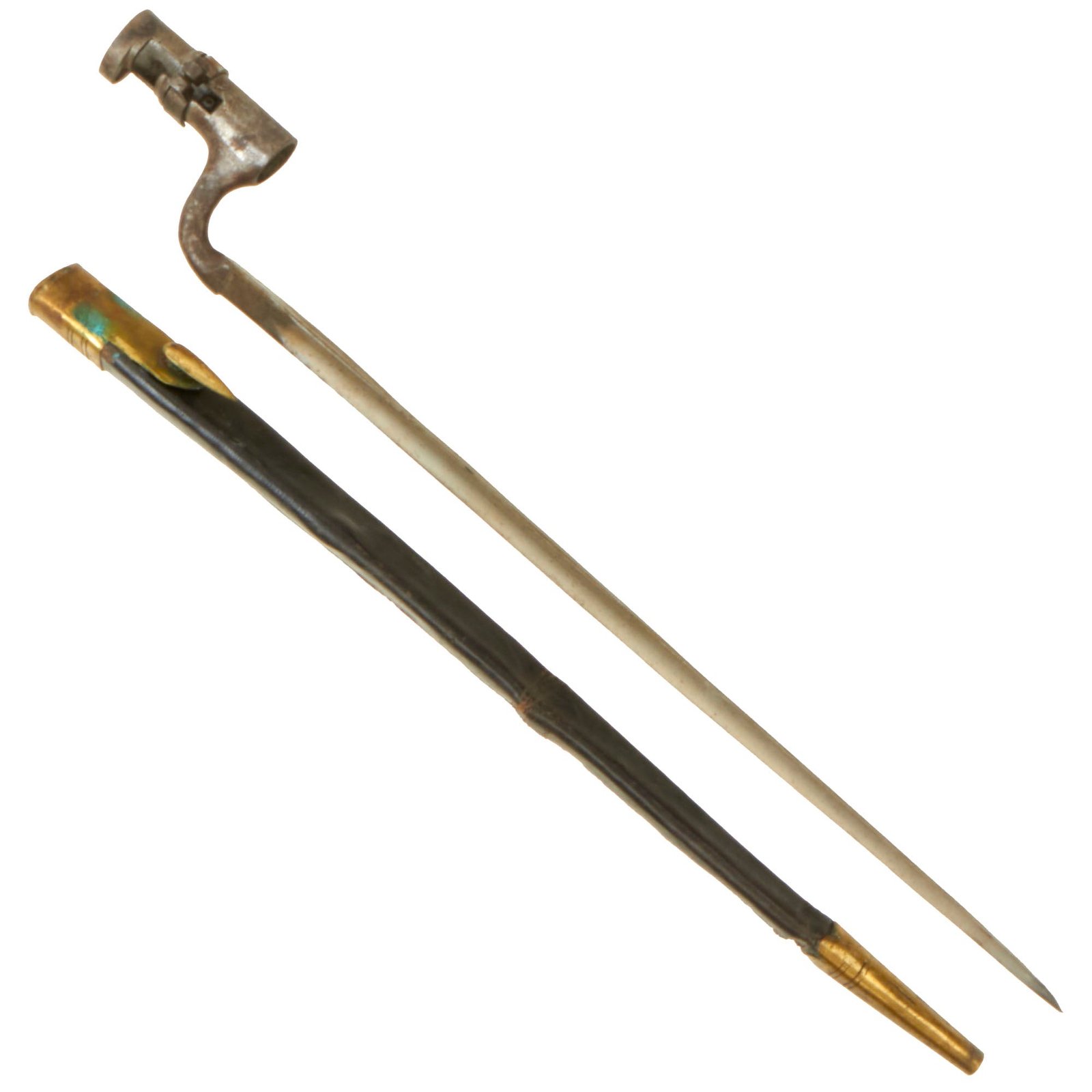 Buy Original British Indian Rebellion Era P-1853 Enfield Socket Bayonet With Correct Leather Scabbard by W. Higgins & Sons - Dated 1857 | Original Firearms Antique For Sale