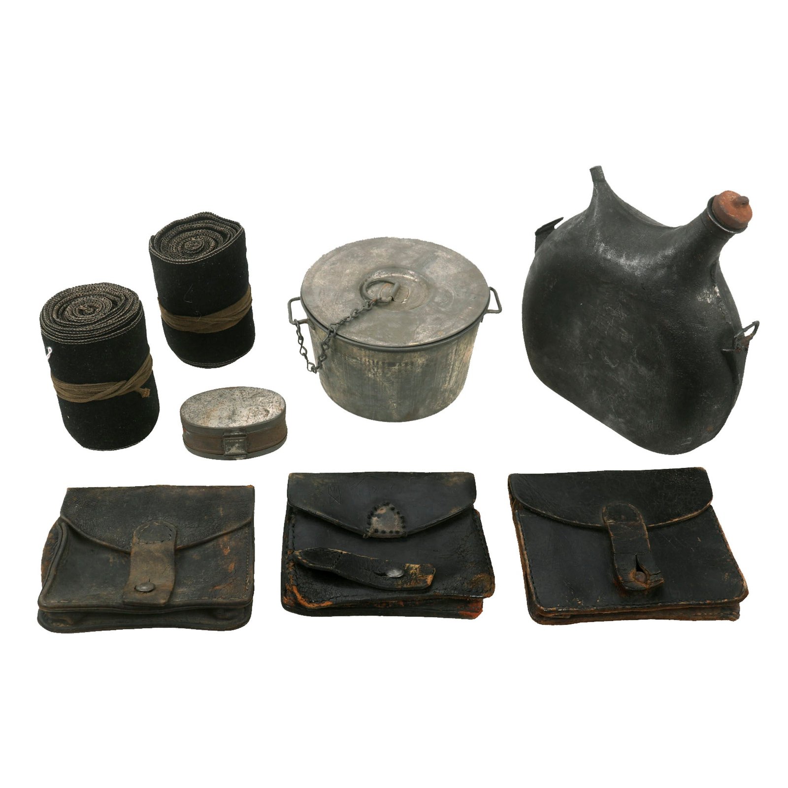 Buy Original WWI French Army Field Equipment Lot Featuring Canteen and Ammunition Pouches - 8 Items | Original Firearms Antique For Sale