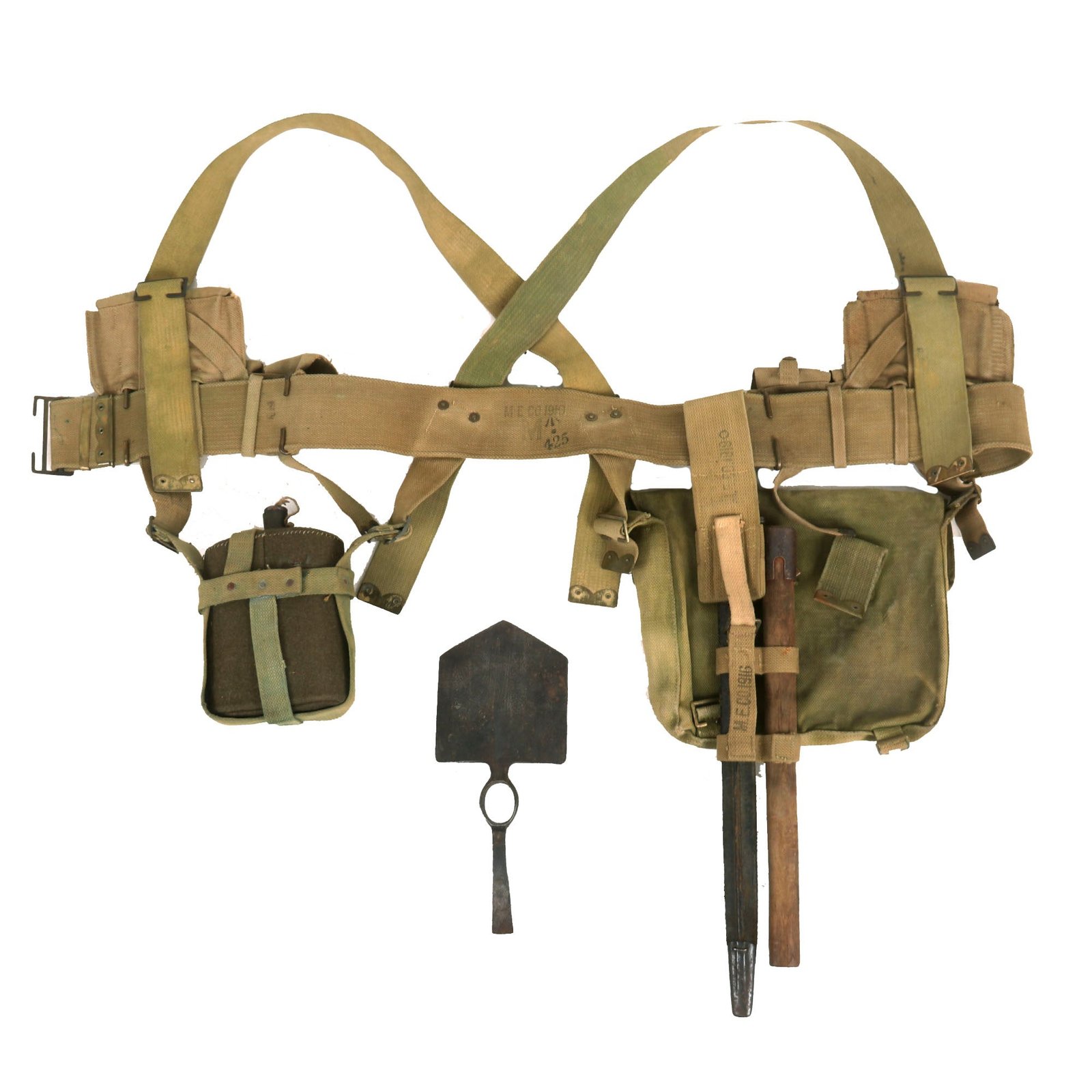 Buy Original British WWI Pattern 1908 Webbing Gear Set WIth Rare Helve Carrier | Original Firearms Antique For Sale
