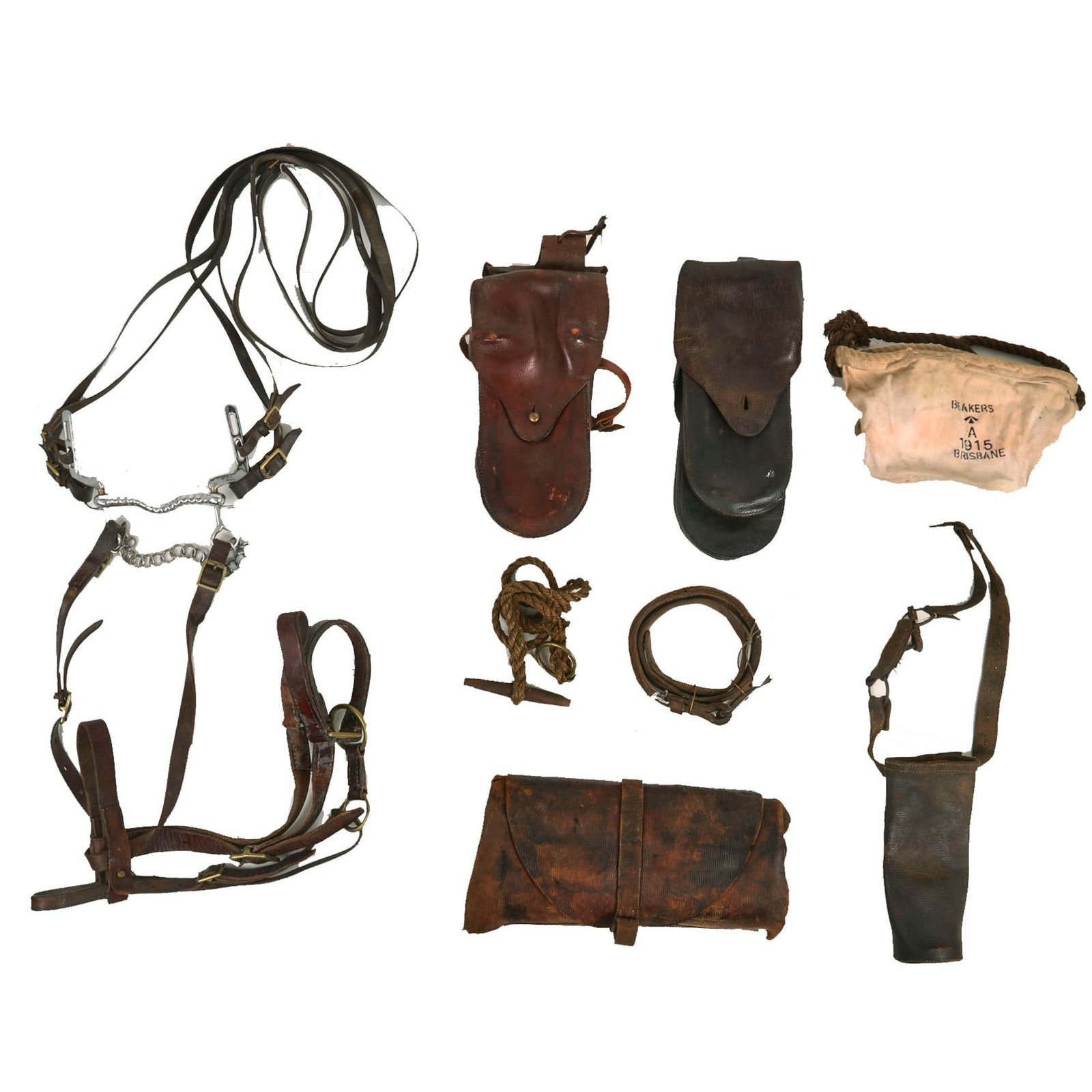 Buy Original Australian WWI Light Horse Cavalry Horse Tack and Bridle Set Grouping Formerly Part of the Australian War Museum - Items Have Original Museum Inventory Tags | Original Firearms Antique For Sale