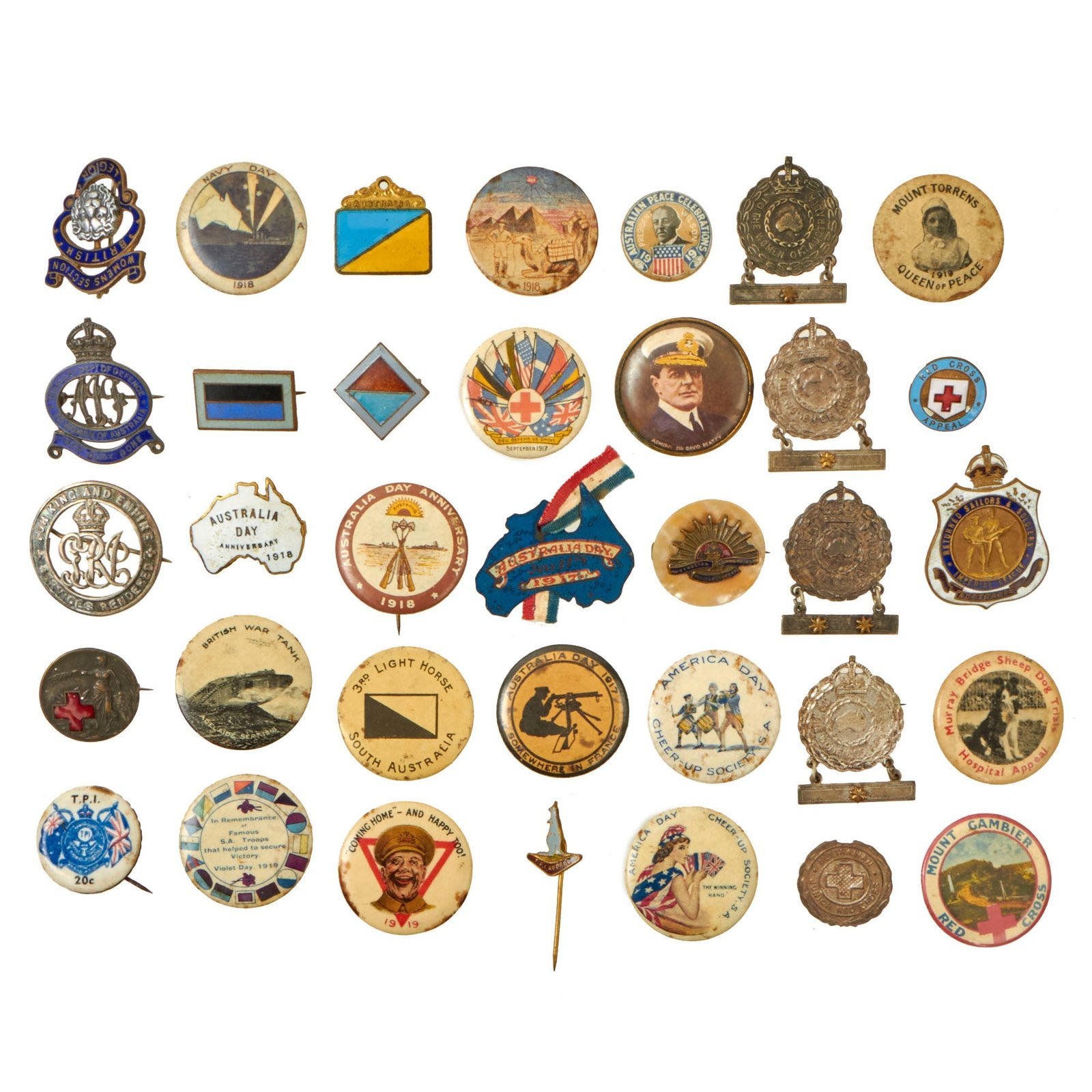 Buy Original Australian WWI Era Homefront War Effort Support Pins and Badges - 35 Items | Original Firearms Antique For Sale