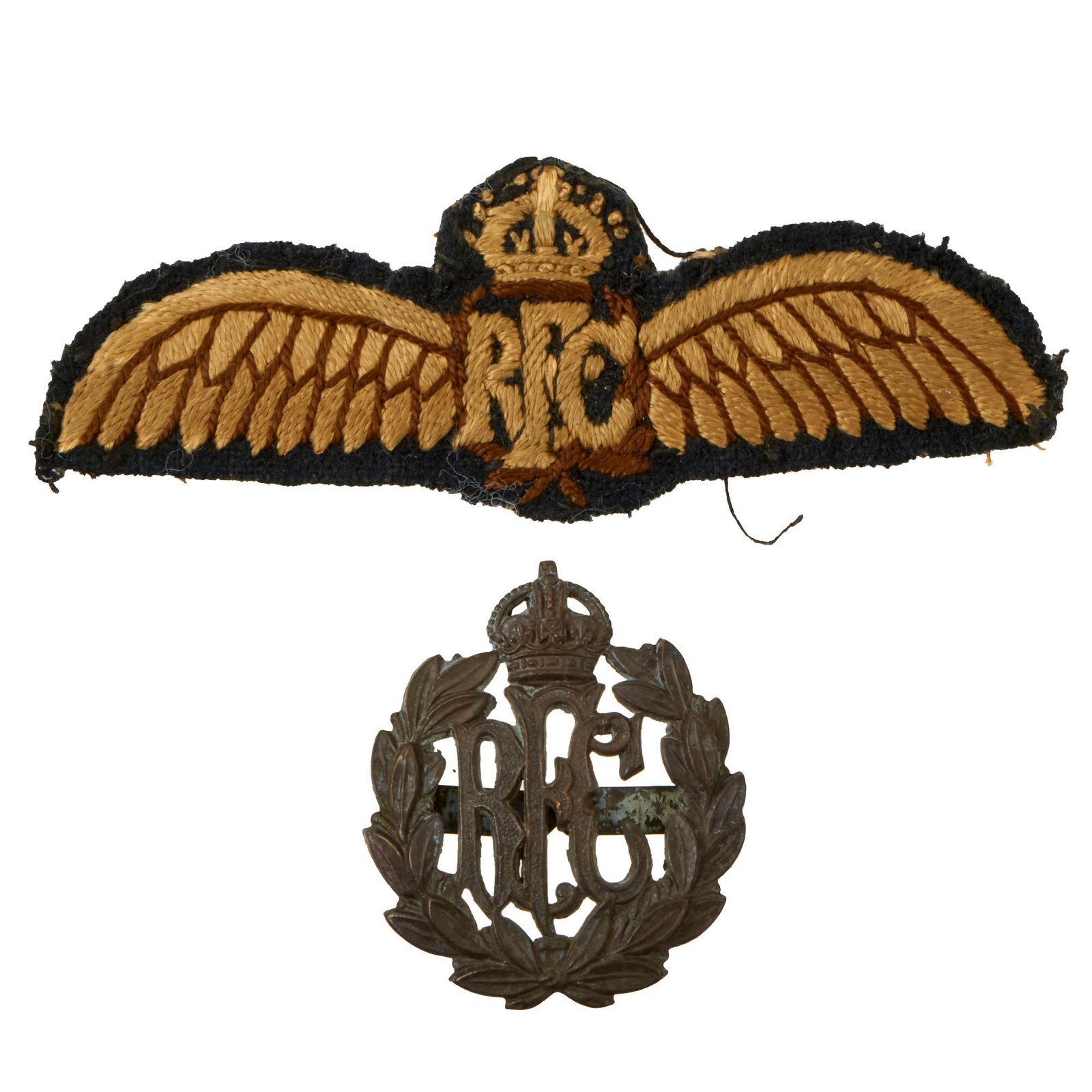 Buy Original British WWI Royal Flying Corps Pilots’ Wings and “RFC” Cap Badge - (2) Items | Original Firearms Antique For Sale