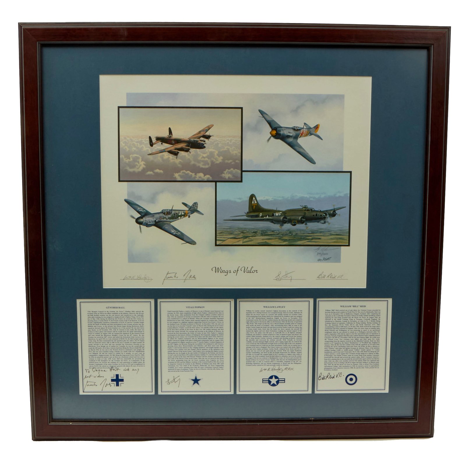 Buy Original Signed Limited Edition Print: Wings of Valor by Jay Ashurst Signed by Four German, Soviet, American, & British WWII Aces - 31¼ x 31½” | Original Firearms Antique For Sale