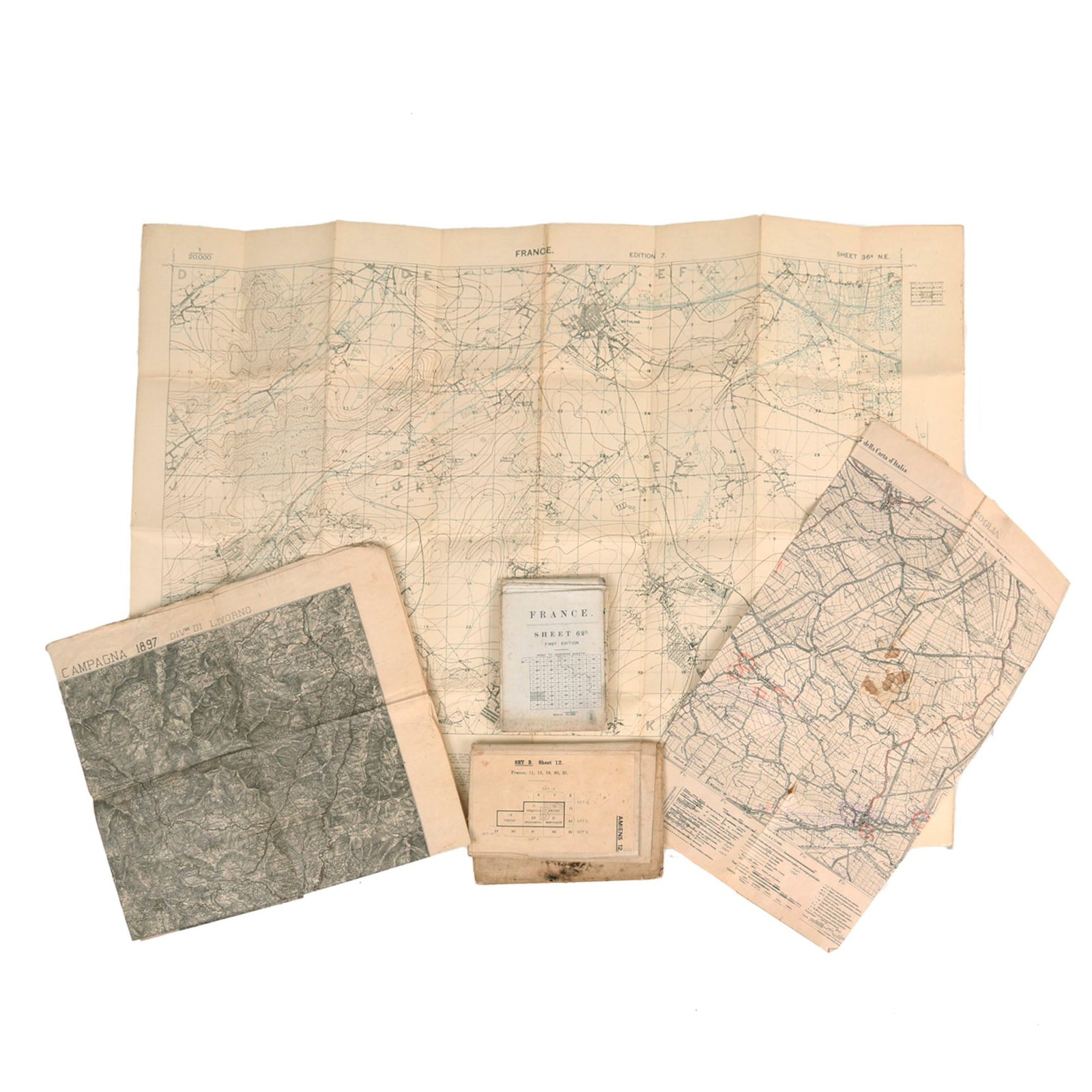Buy Original French & Italian WWII & WWII Lot of Five Period Maps - Map of Moglia with Period Annotations | Original Firearms Antique For Sale