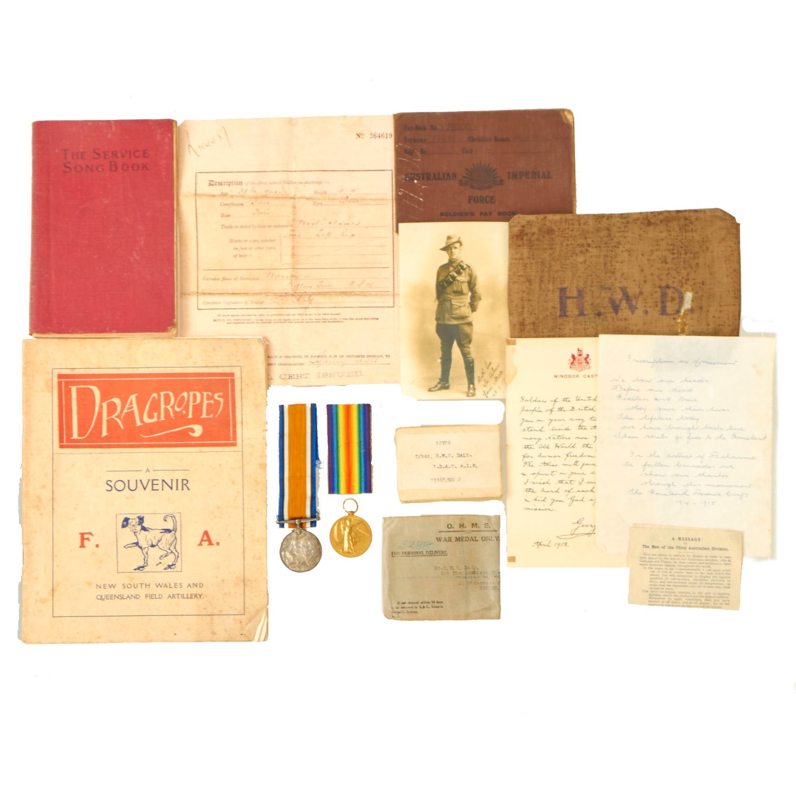 Buy Original WWI Australian Medal and Ephemera Group - Horace William Vincent Daly - ANZAC | Original Firearms Antique For Sale