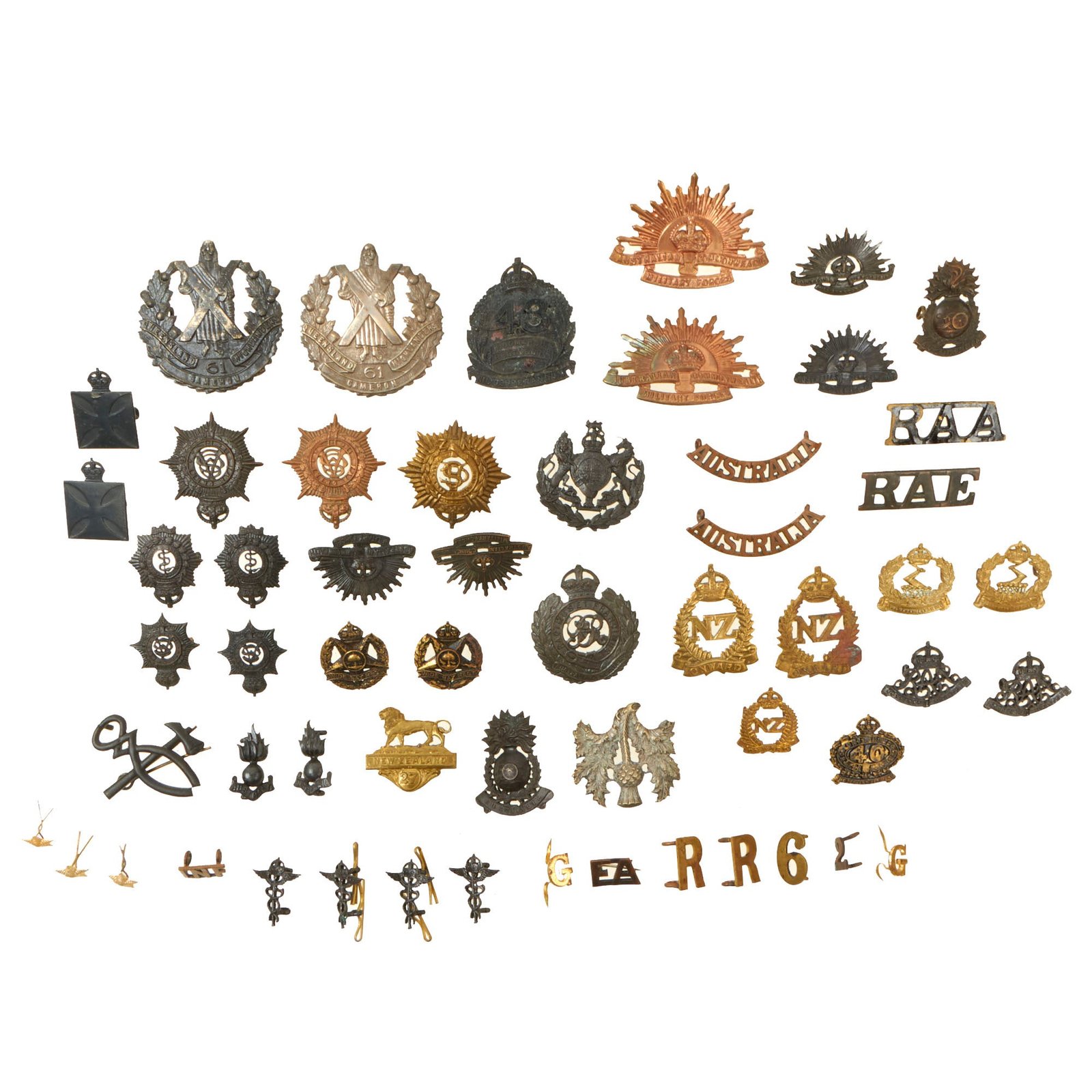 Buy Original Australian & New Zealand WWI Scarce ANZAC Cap and Collar Insignia Lot - 56 Pieces Total | Original Firearms Antique For Sale
