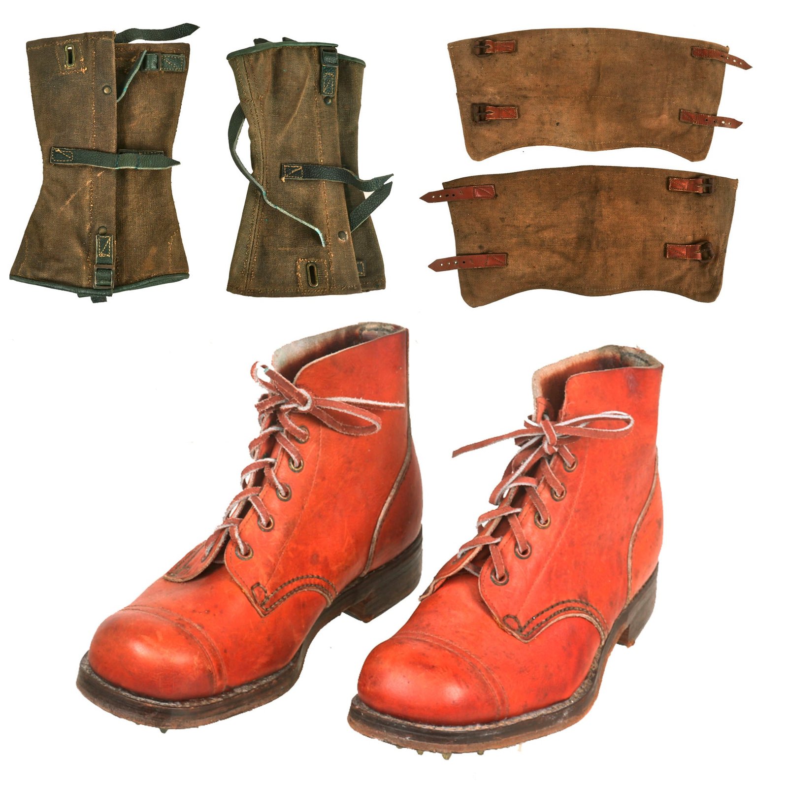 Buy Original Pair of Unissued WWII Australian Pattern 10085 Boots with Brass "Jungle Cleats" - Dated 1945 with Jungle Leggings & Standard Anklets | Original Firearms Antique For Sale