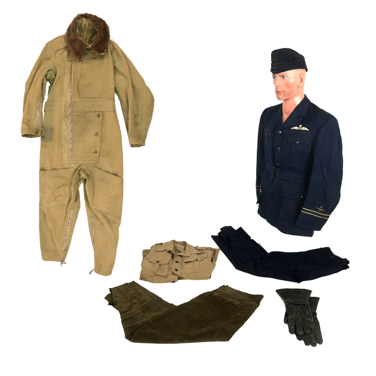Buy Original Australian WWII Royal Australian Air Force Flight Suit & Uniform Lot - Dress Uniform & Flight Gloves | Original Firearms Antique For Sale