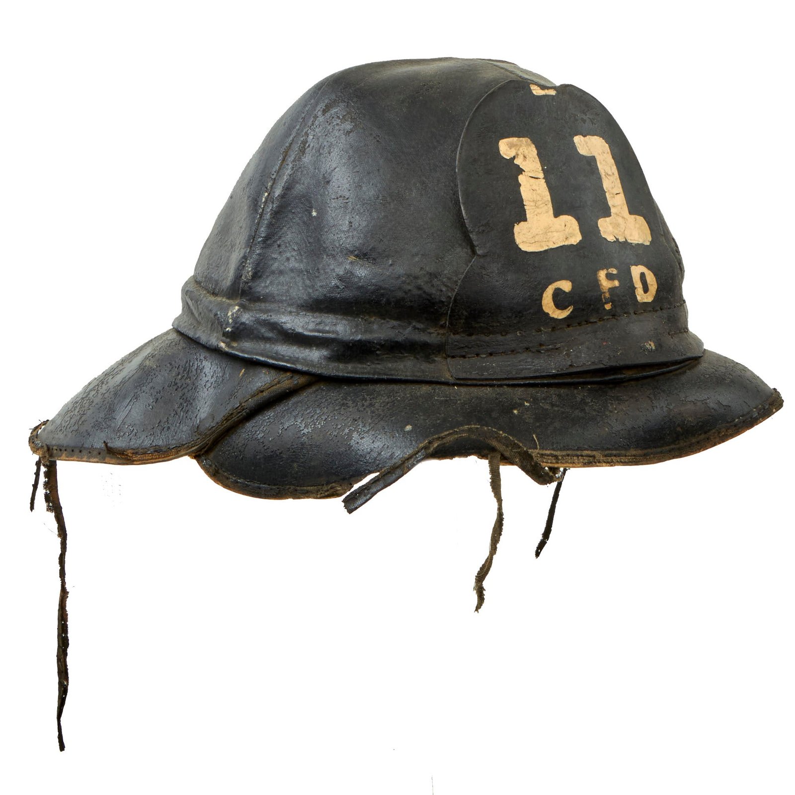 Buy Original U.S. Post WWI Era Camden Fire Department “Hard Boiled Hat” Firefighter Boiled Leather Helmet For WWI Veteran John Peterson, Hoseman, Engine Company 11 - With Uniform Devices | Original Firearms Antique For Sale