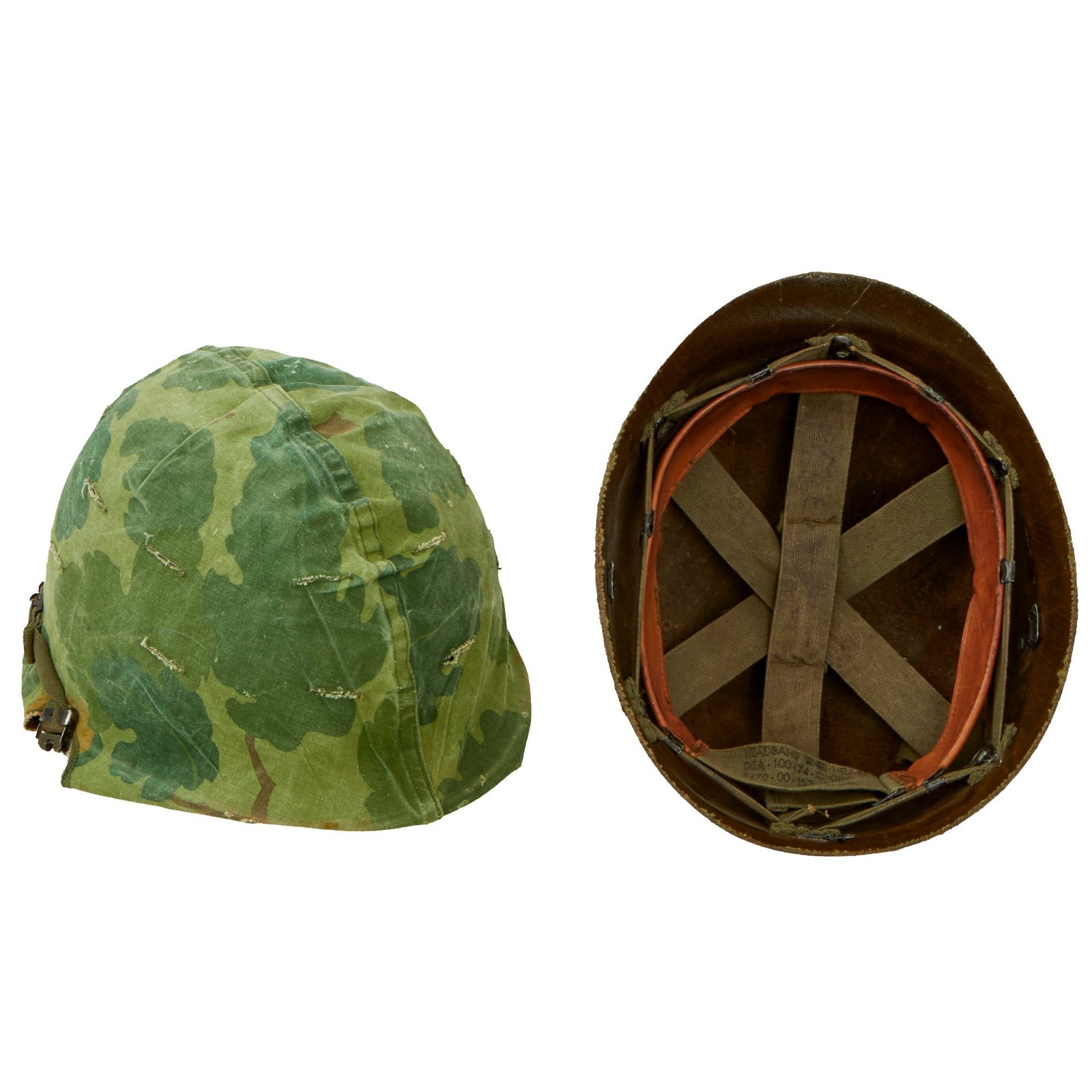 Buy Original U.S. Vietnam War WWII Reissue M1 Helmet with 1970 Dated Camouflage Cover and Liner | Original Firearms Antique For Sale