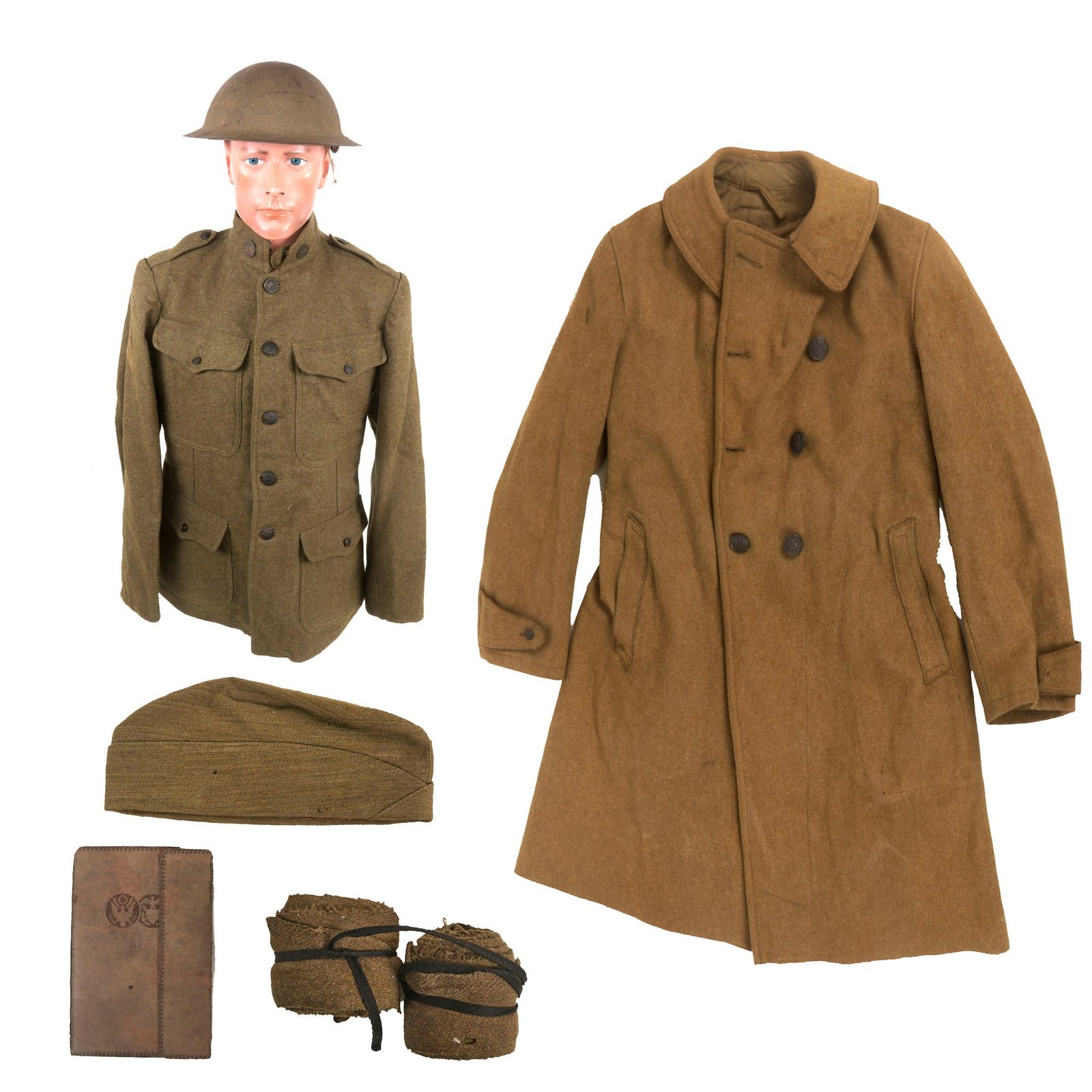 Buy Original U.S. WWI Enlisted Uniform & M1917 Helmet Grouping with Overseas Cap & Puttees | Original Firearms Antique For Sale