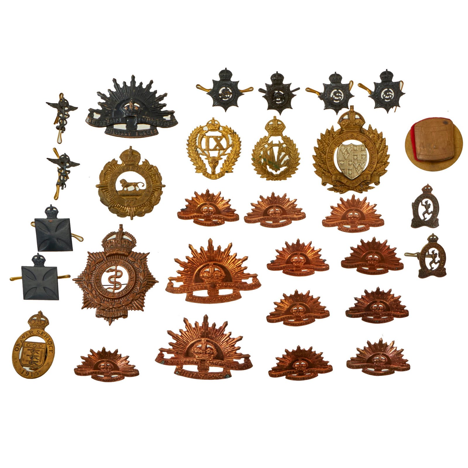 Buy Original Australian & New Zealand Cap and Collar Insignia Lot - 30 Items | Original Firearms Antique For Sale
