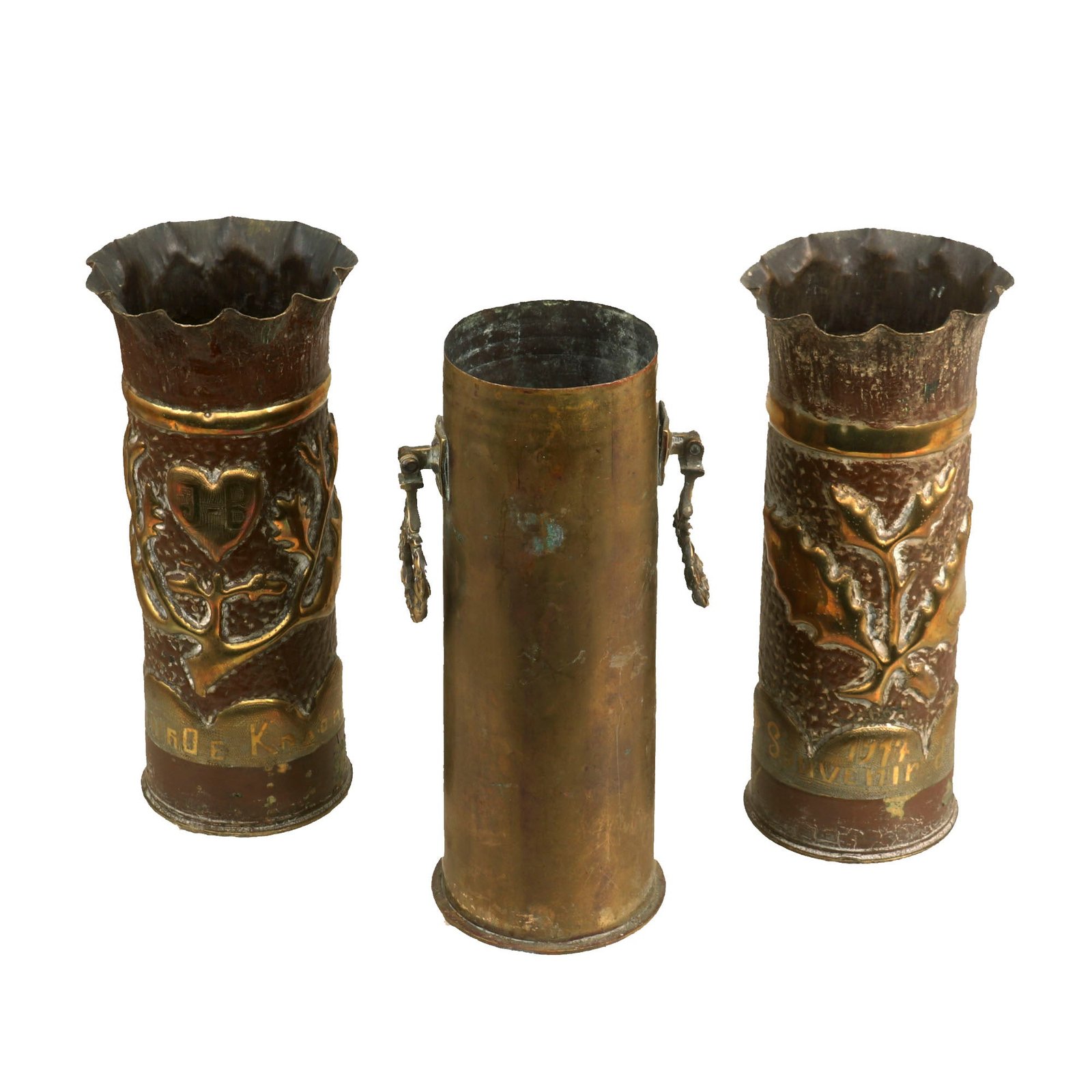 Buy Original French WWI 75mm Artillery Shell Casing Trench Art Vase Lot - 3 Items | Original Firearms Antique For Sale