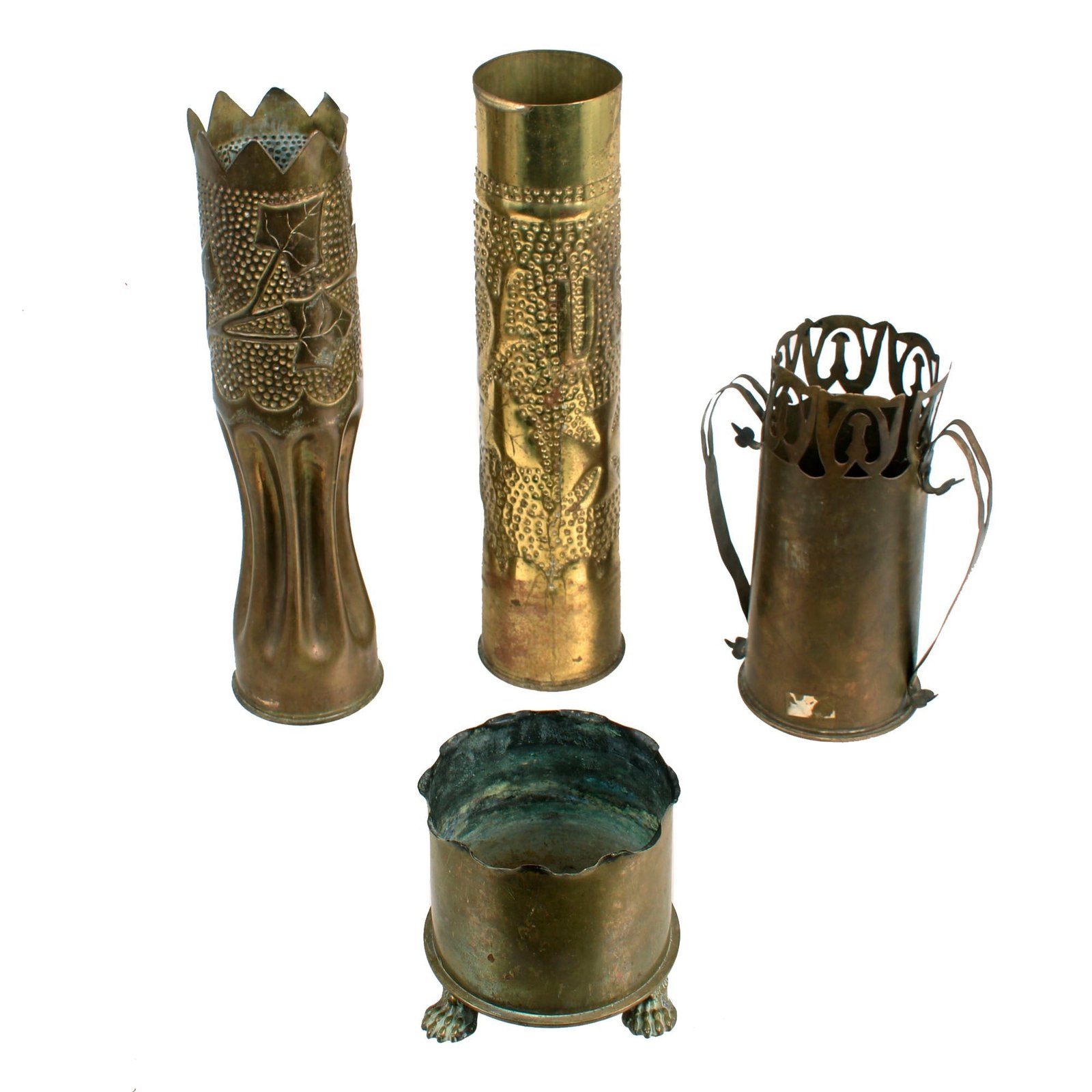 Buy Original WWI U.S., British, and German Trench Art Brass Artillery Shell Casing Lot - 4 Items | Original Firearms Antique For Sale