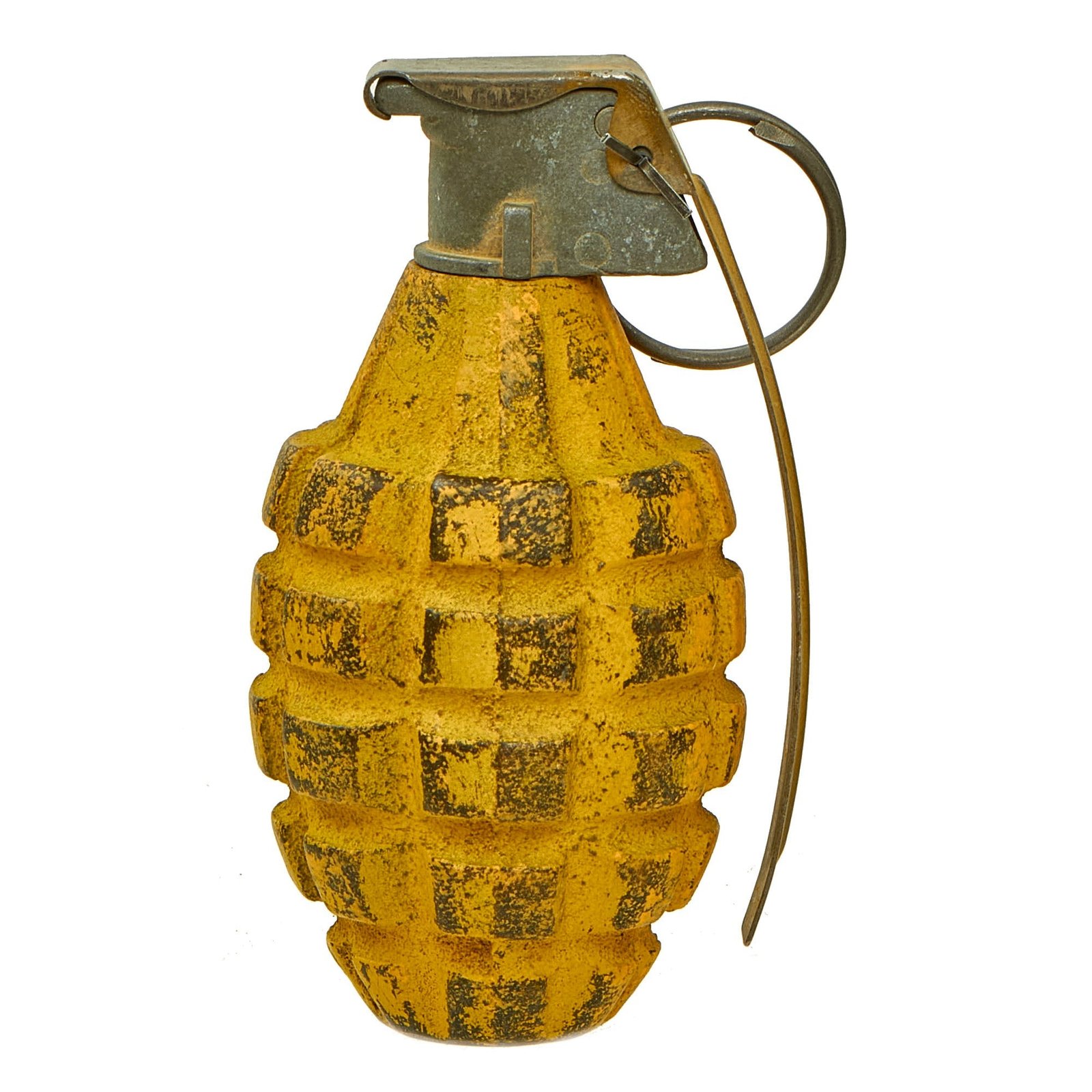 Buy Original U.S. WWII Inert MkII Yellow Early War High Explosive Pineapple Grenade with M10A2 Fuze | Original Firearms Antique For Sale