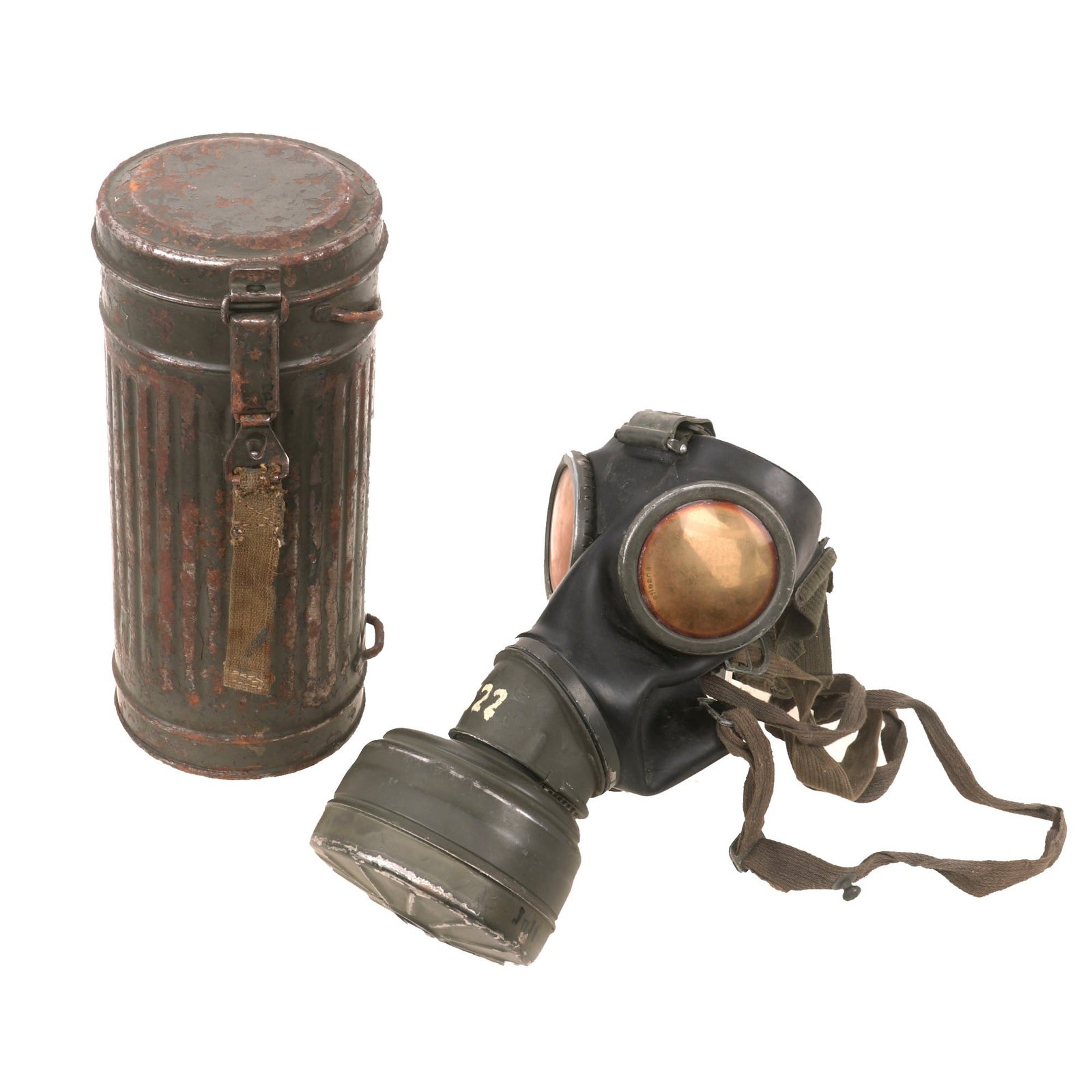 Buy Original German WWII M38 Size 3 Gas Mask with Fe 41 Filter and Canister by Auer-Gesellschaft AG, Werk Oranienburg - Dated 1942 | Original Firearms Antique For Sale