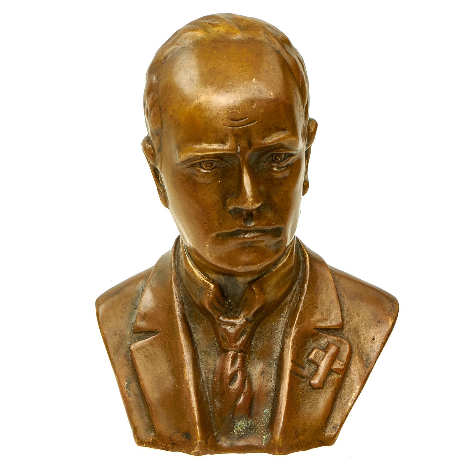Buy Original Italian Pre-WWII Younger Benito Mussolini Brass Bust Sculpture | Original Firearms Antique For Sale
