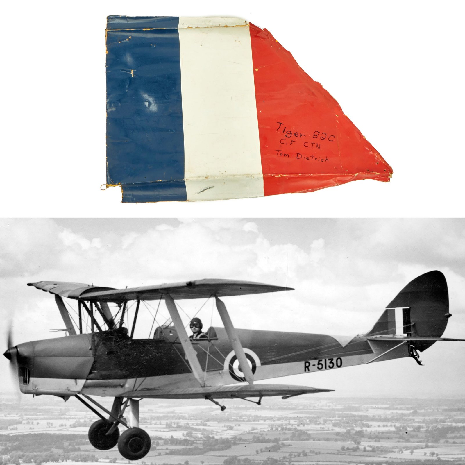 Buy Original British WWII de Havilland DH.82 Tiger Moth Vertical Stabilizer Fin Aircraft Skin - 30” x 21” | Original Firearms Antique For Sale