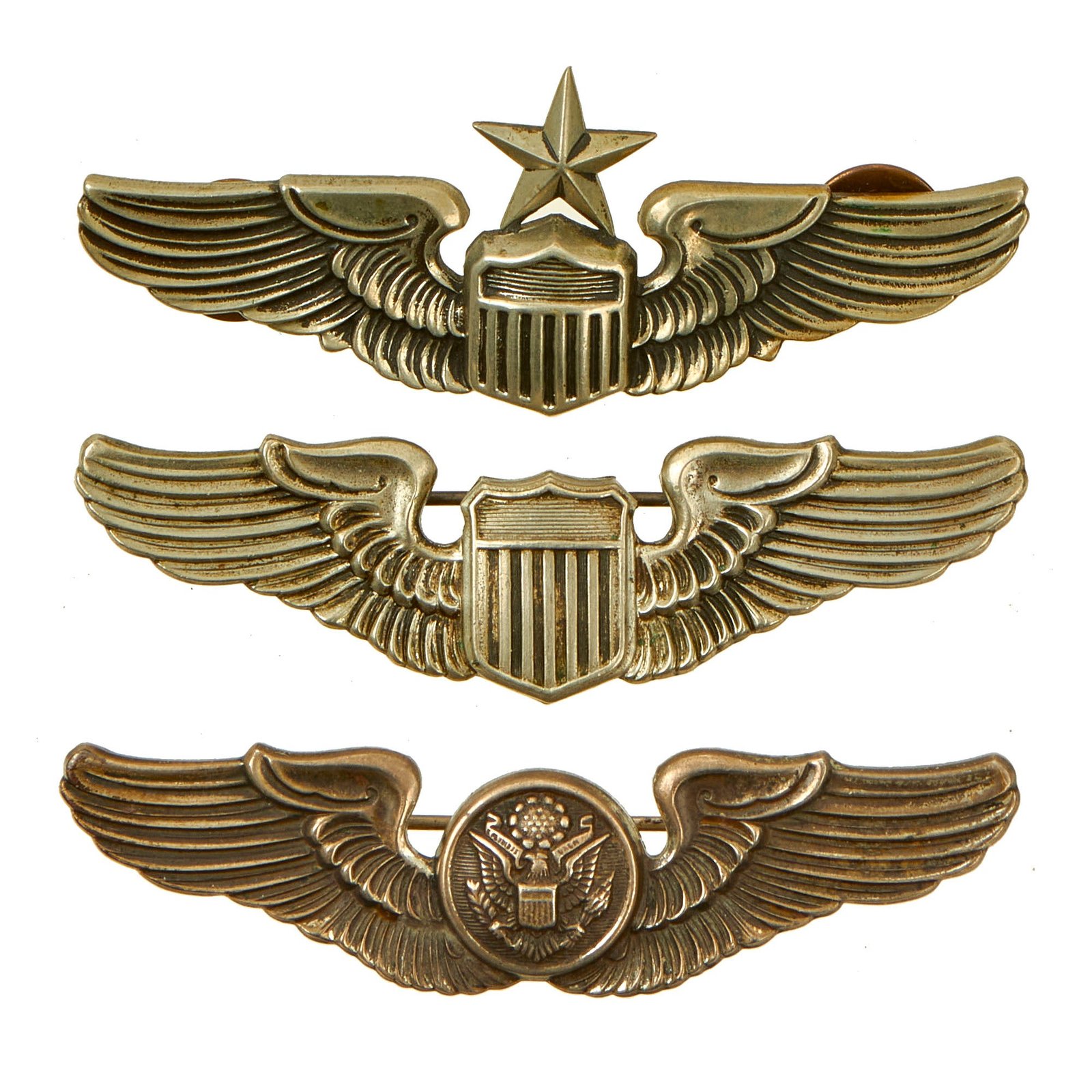 Buy Original U.S. WWII Era US Army Air Forces Aviator Sterling Wings Lot by N.S. Meyer - 3 Sets | Original Firearms Antique For Sale