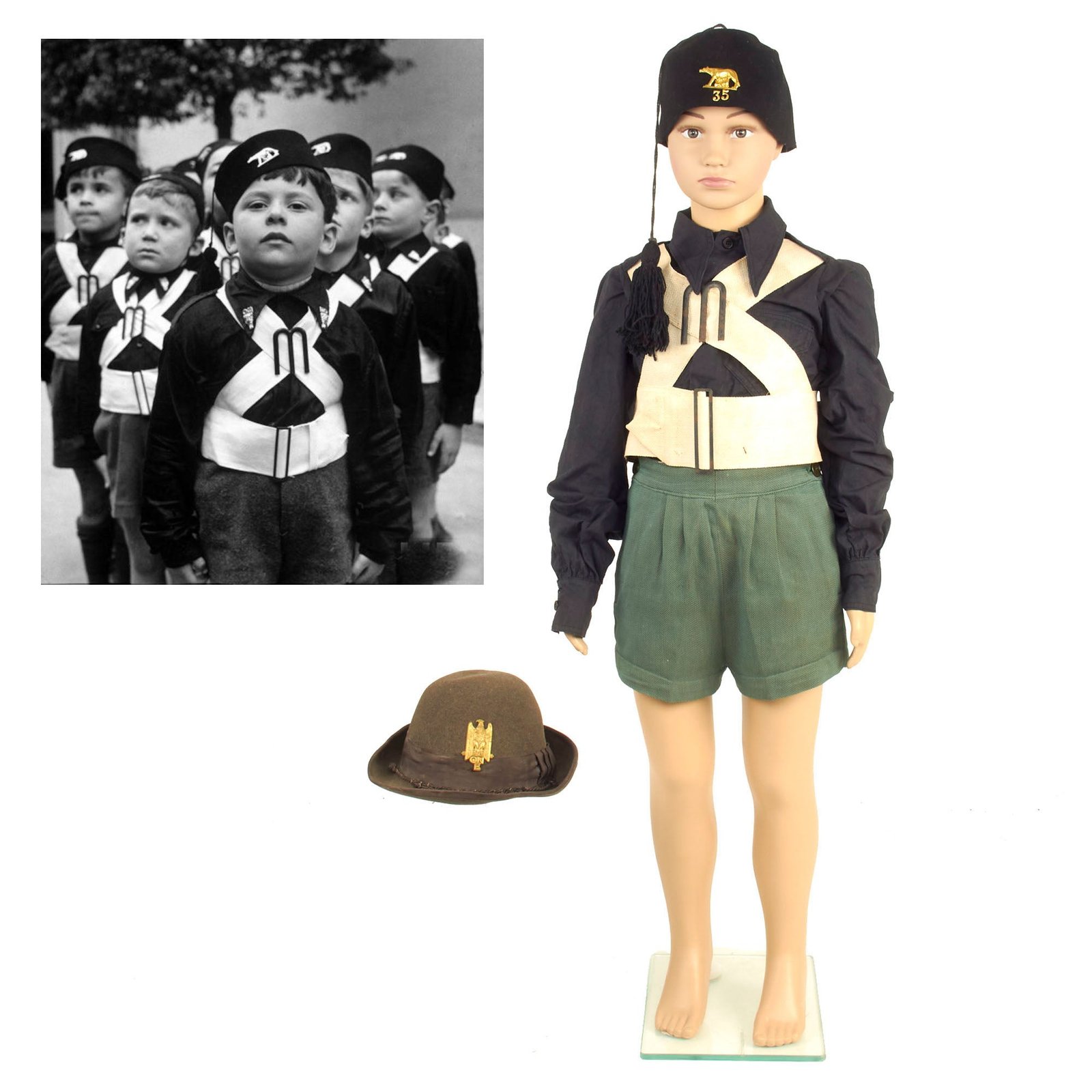 Buy Original Italy Pre- WWII Fascist Italian Youth ONB Uniform Set With Fez and Alpini Cap On Mannequin | Original Firearms Antique For Sale