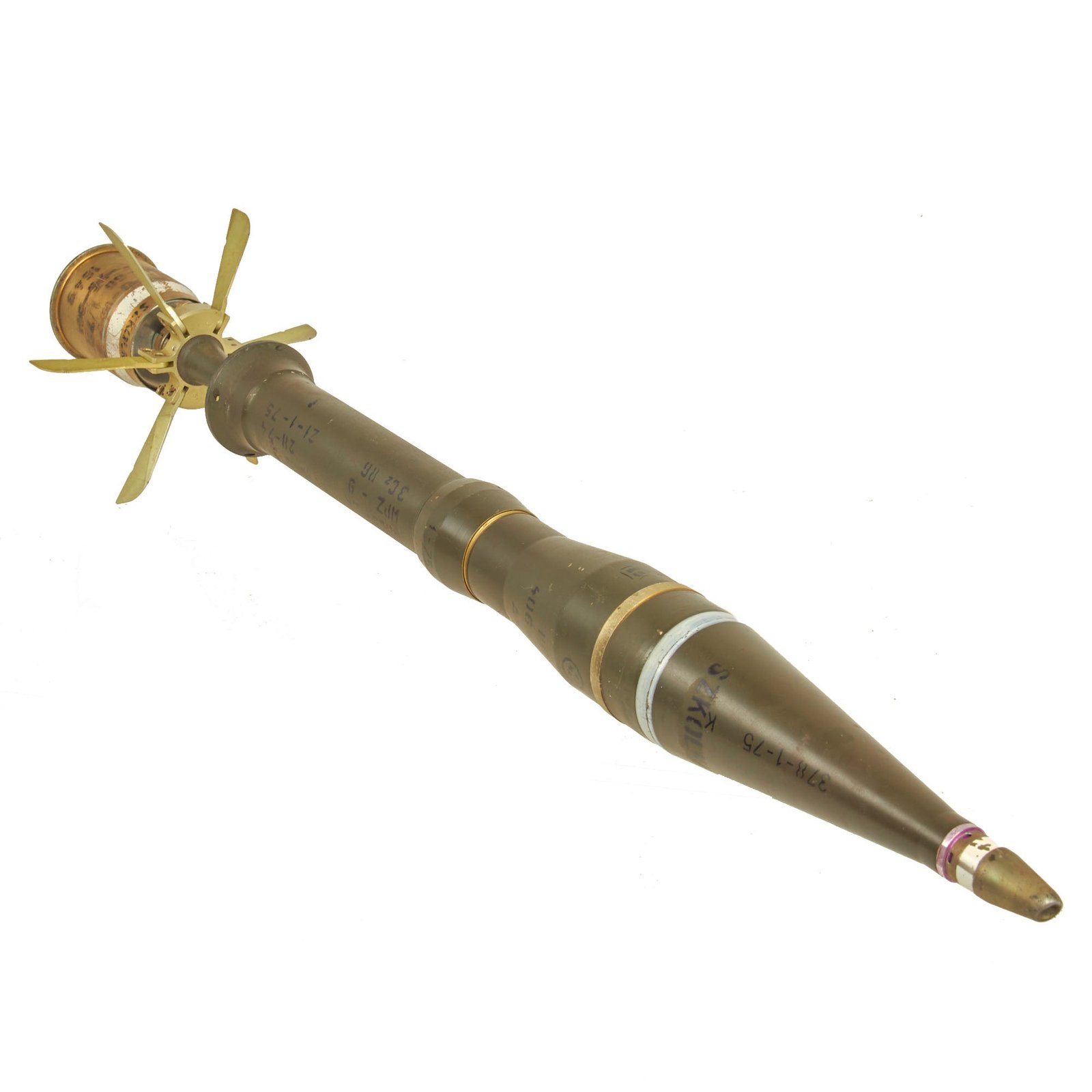 Buy Original Czech Cold War Era Rare SPG-9 Recoilless Anti-Tank Gun Rocket Rendered Inert For Training - Dated 1975 | Original Firearms Antique For Sale