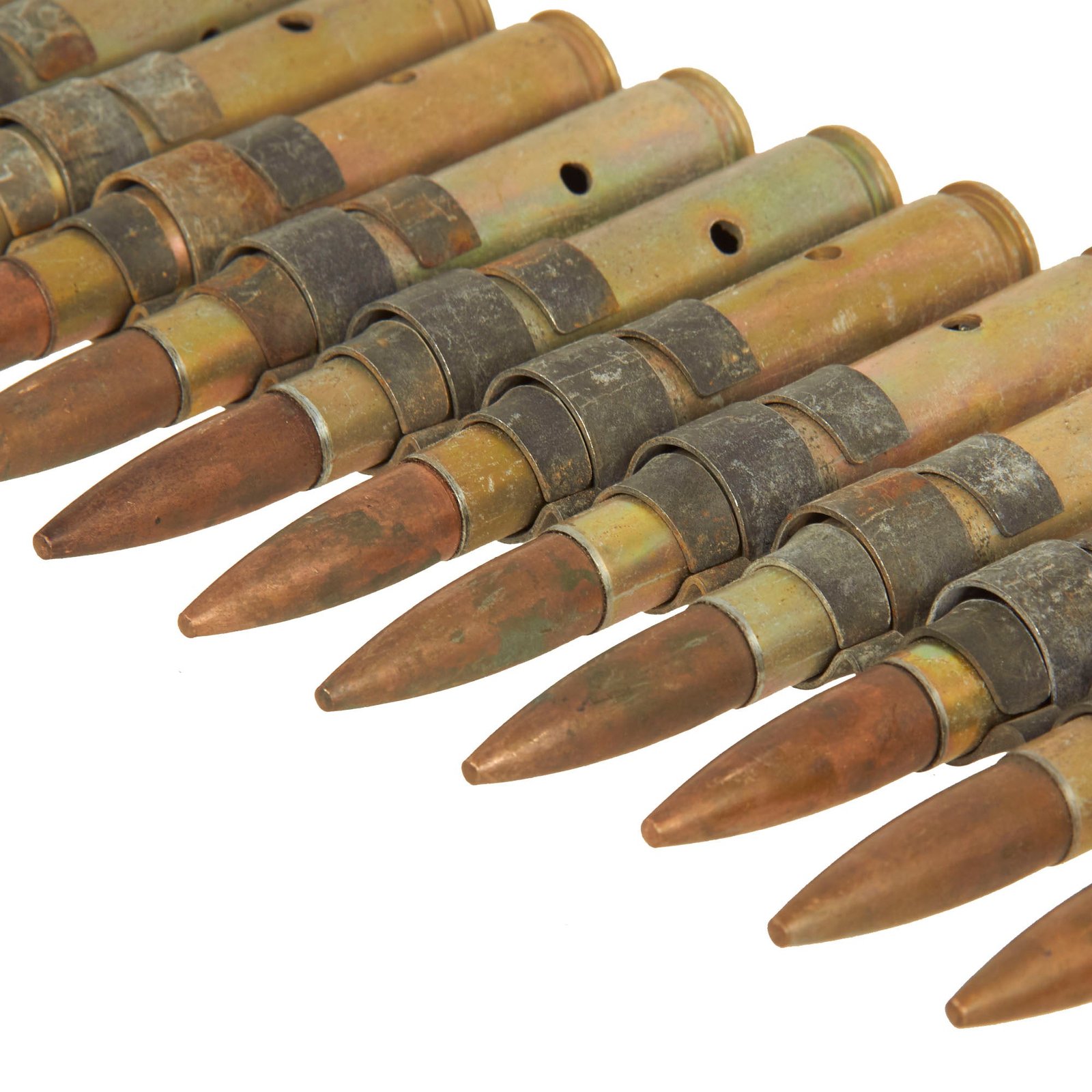 Buy Original U.S. WWII .50 Caliber M2 Machine Gun Inert Ammunition with Disintegrating Belt - 30 Rounds Dated 1944 | Original Firearms Antique For Sale