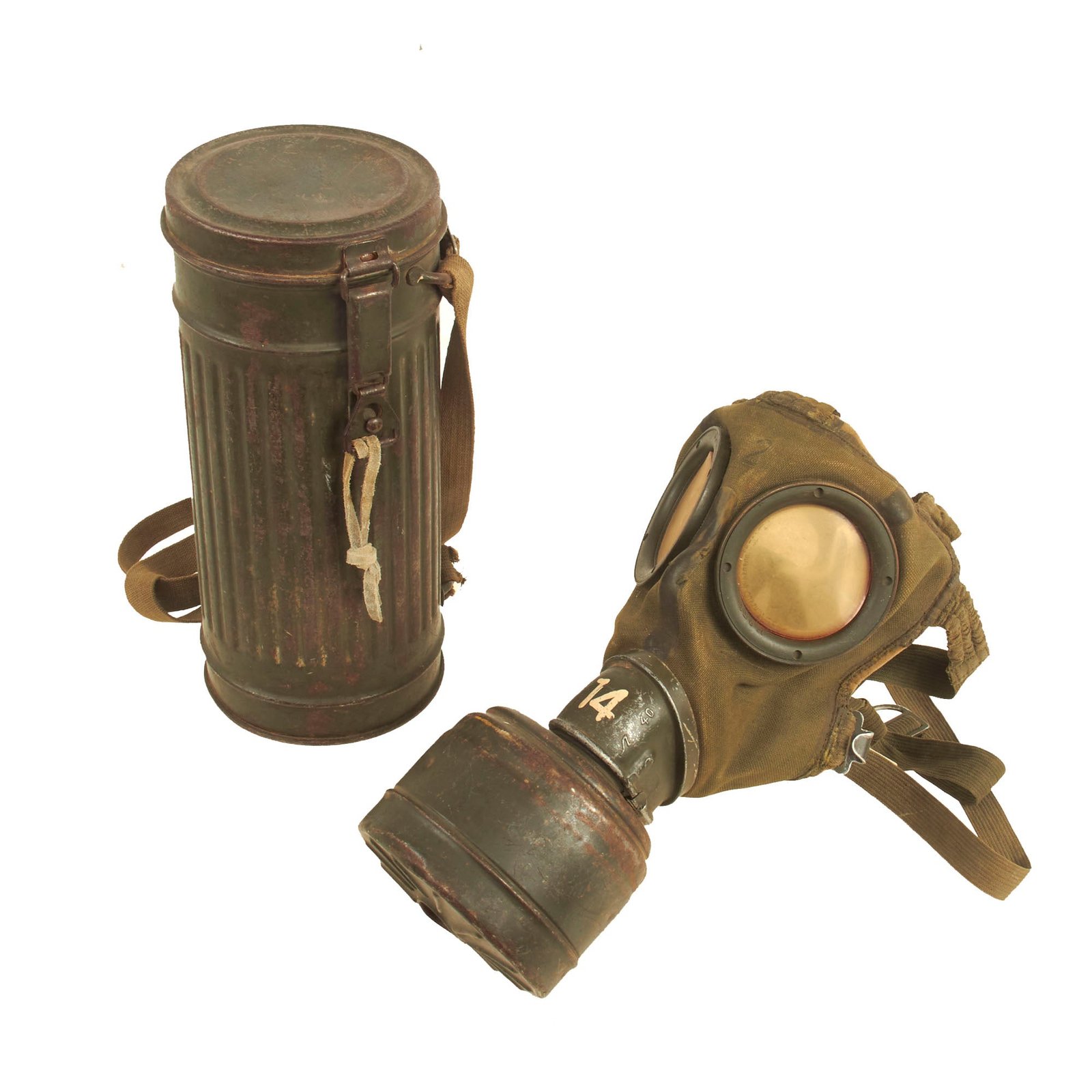 Buy Original German WWII Named M30 2nd Model Size 2 Gas Mask with Fe 42 Filter and Canister - Dated 1940 | Original Firearms Antique For Sale