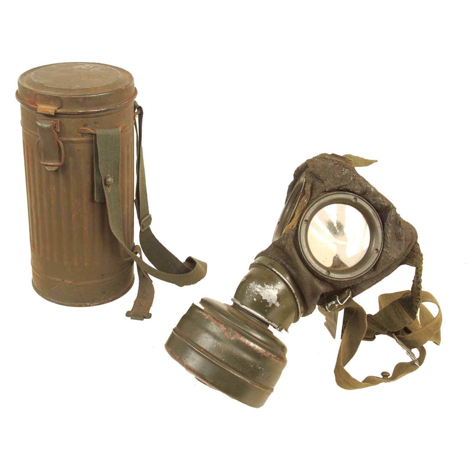 Buy Original German WWII Painted M30 3rd Model Gas Mask With Filter and Can | Original Firearms Antique For Sale
