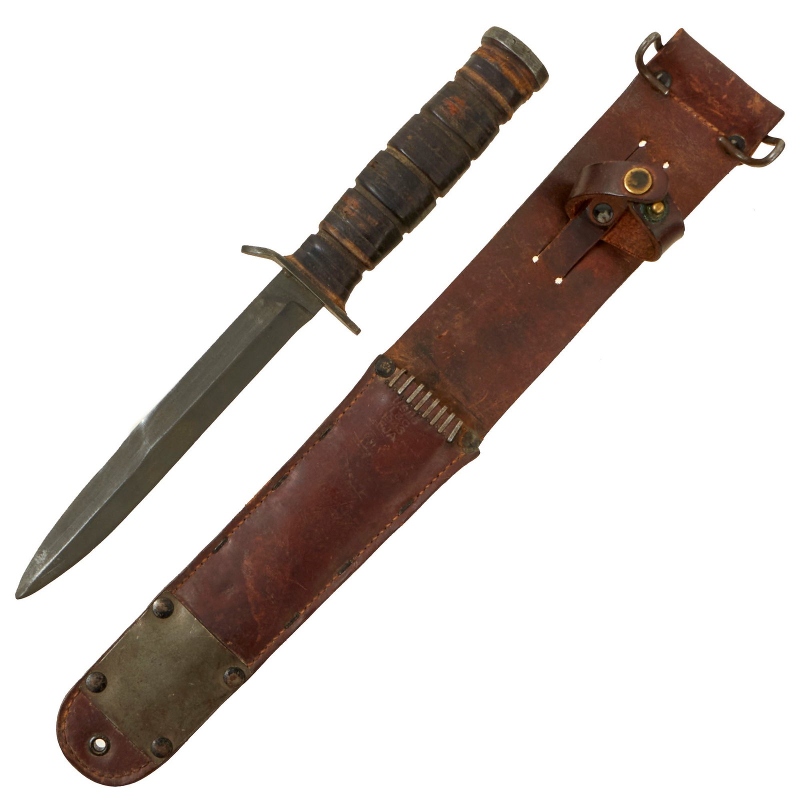 Buy Original U.S. WWII M3 Blade Marked Fighting Knife by Camillus with 1943 dated M6 Leather Scabbard | Original Firearms Antique For Sale
