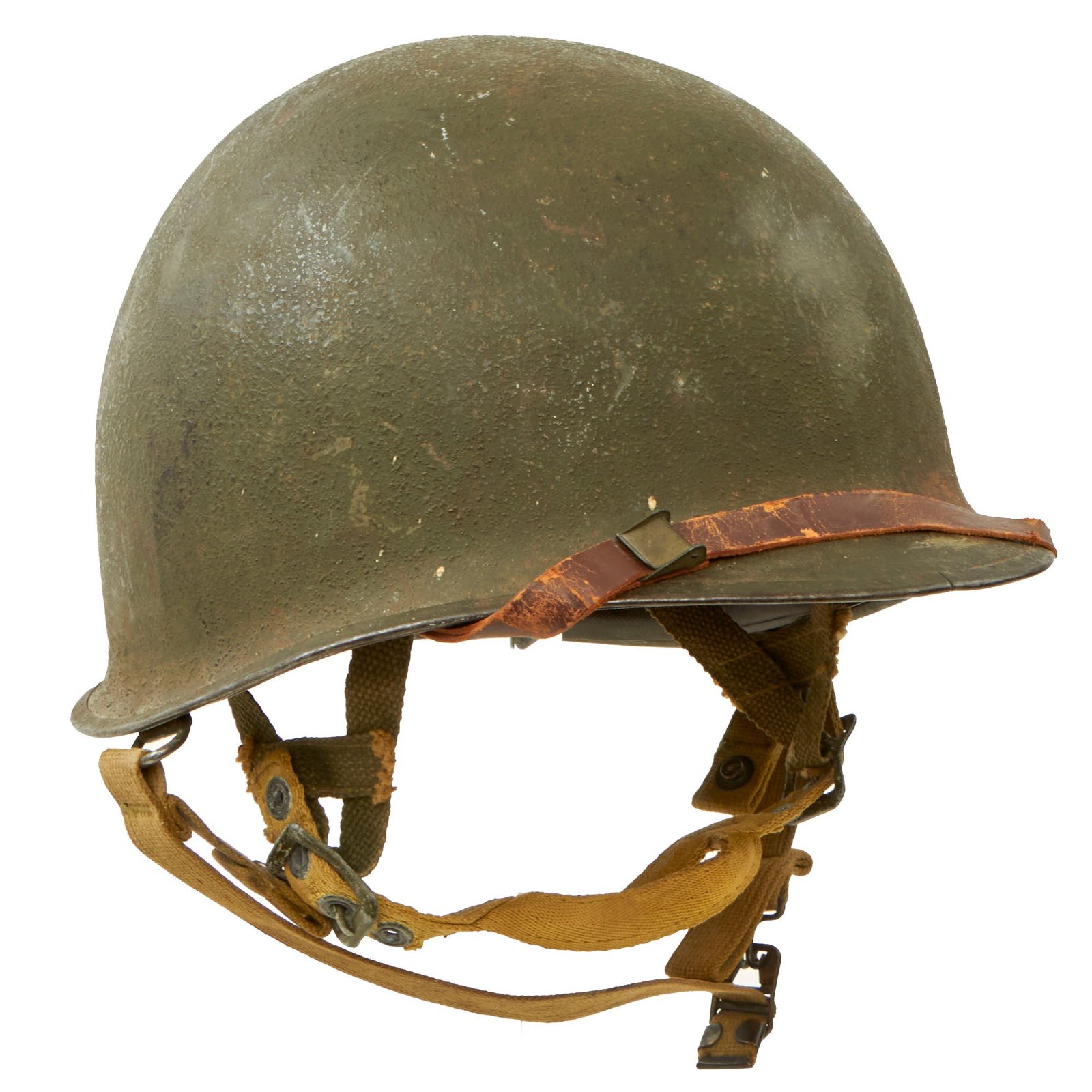 Buy Original U.S. WWII M1-C Paratrooper Front Seam Swivel Bale Helmet with Factory-Made Jump Liner by Westinghouse - Correct WWII Configuration | Original Firearms Antique For Sale