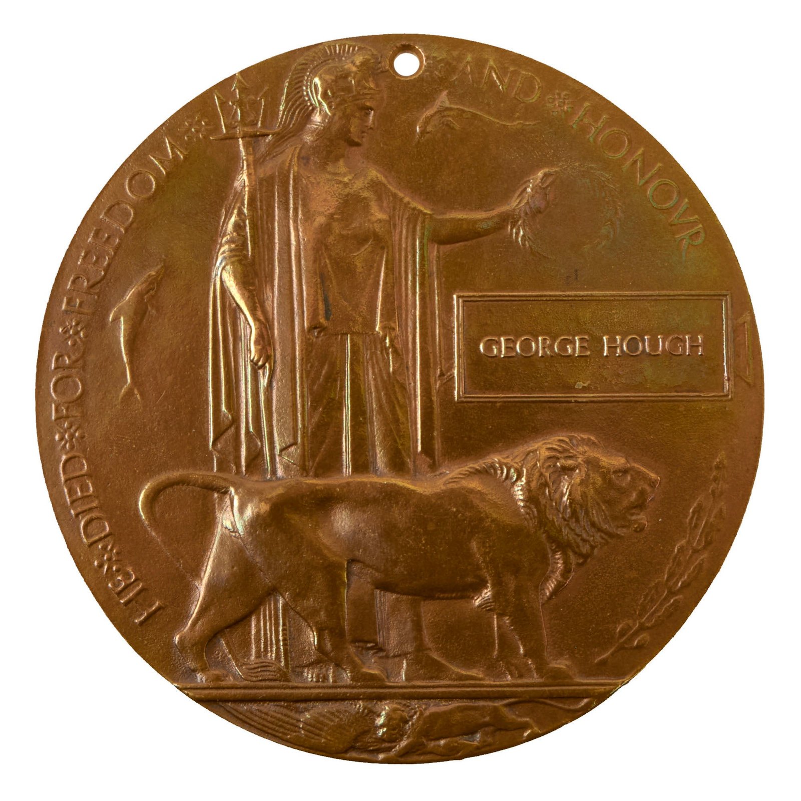 Buy Original British WWI KIA Death Penny Soldier Memorial - George Hough | Original Firearms Antique For Sale