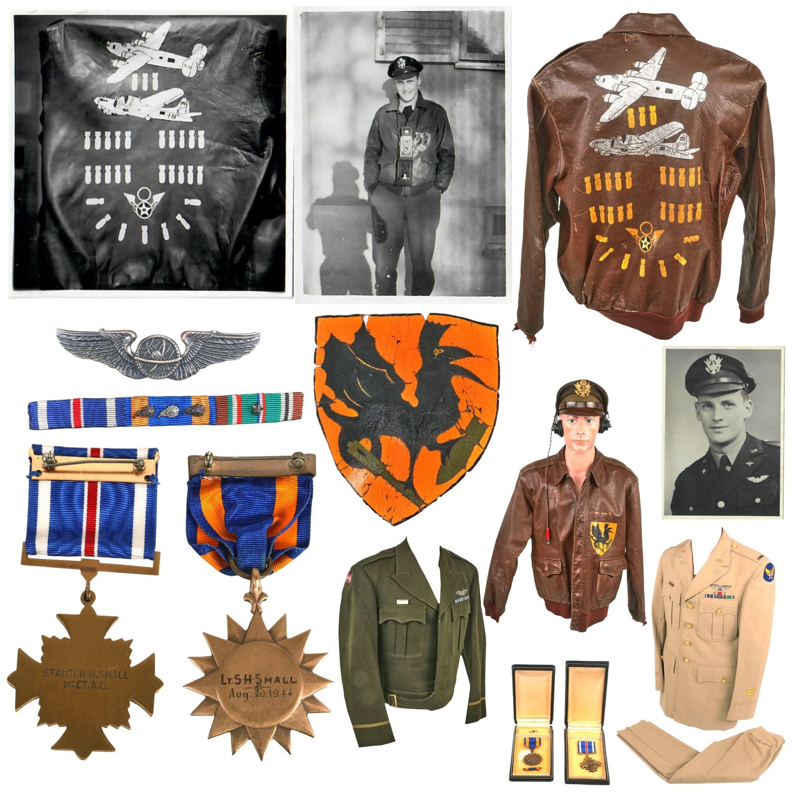 Buy Original U.S. WWII B-17 Navigator Distinguished Flying Cross Recipient 1st Lieutenant Stanton H Small Painted A-2 Flight Jacket & Uniform Grouping with Engraved DFC & Air Medal and 4 Photo Albums - 833rd Bomb Squadron 486th Bomb Group | Original Firearms Antique For Sale